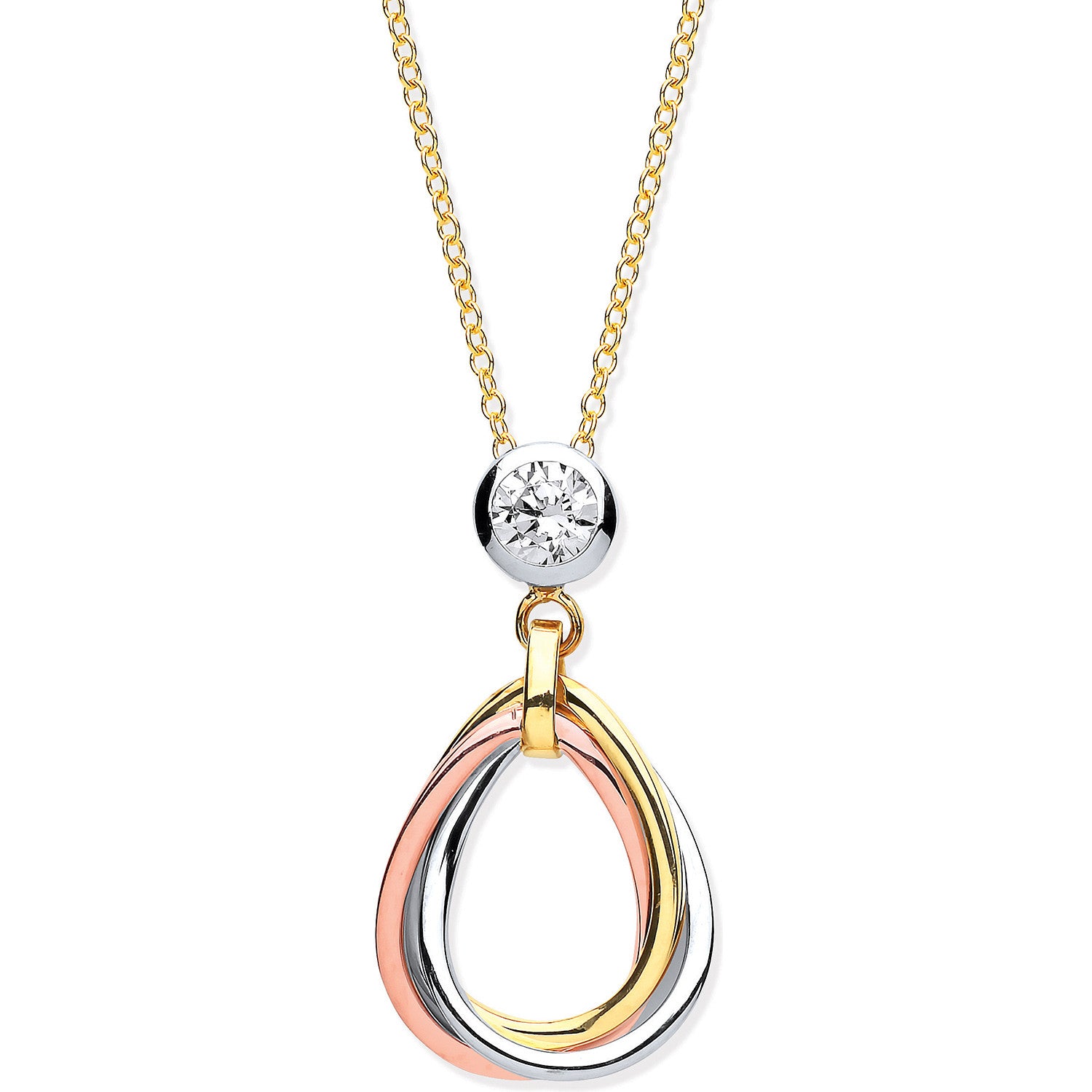 Y, W & R/G Teardrop Tubes Pendant on 18" Chain