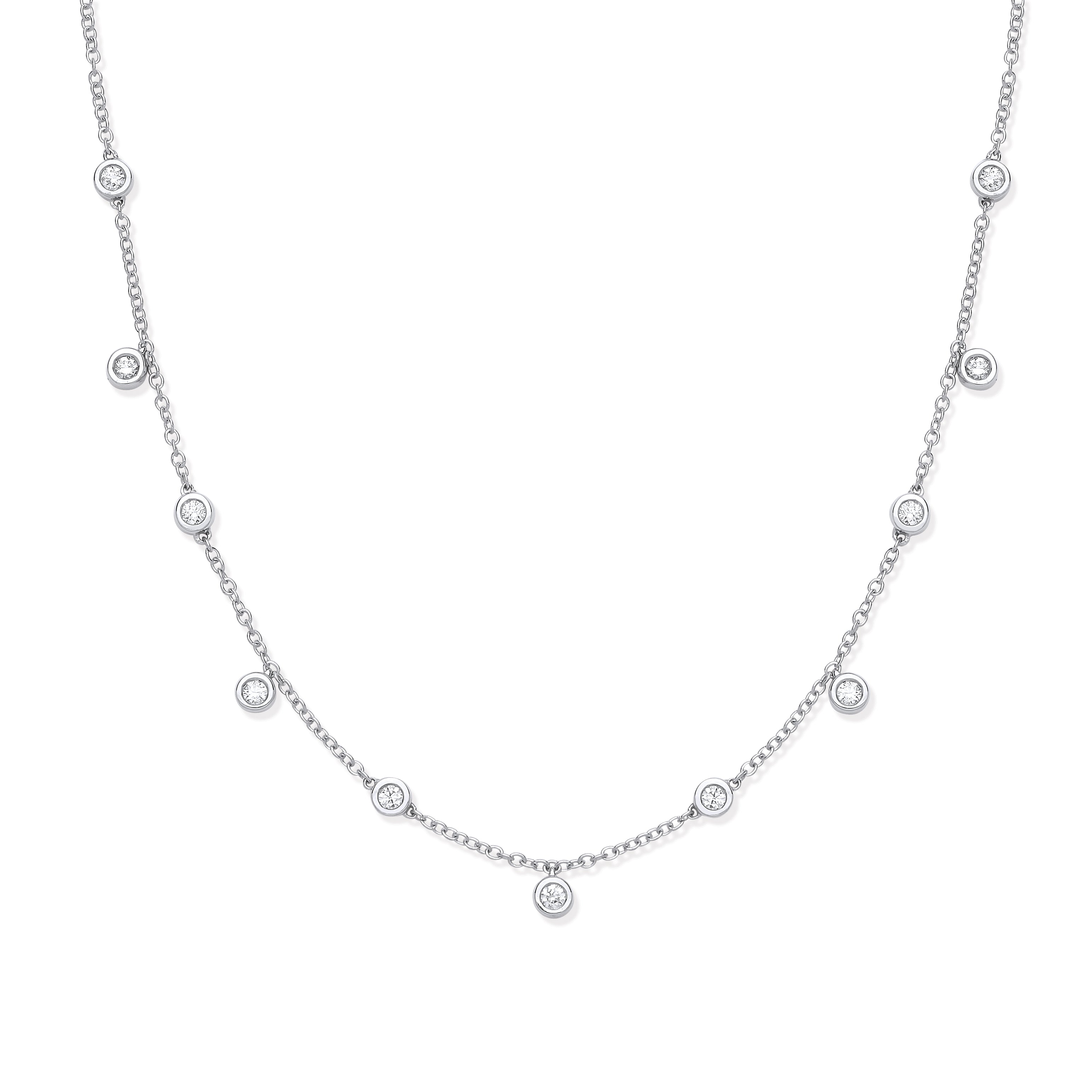 18ct White Gold 0.33ctw Rub Over Set Diamond (18in/45cm) Chain
