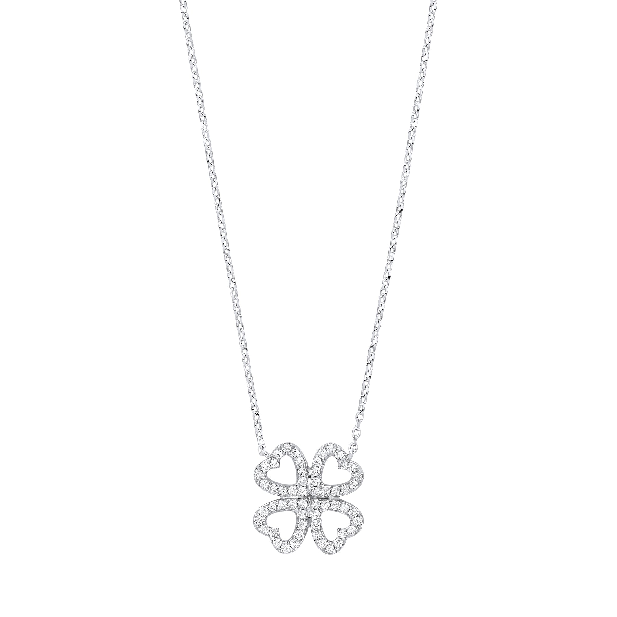 9ct White Gold 0.18ct Diamonds Four-leaf Clover (18in/45cm) Chain