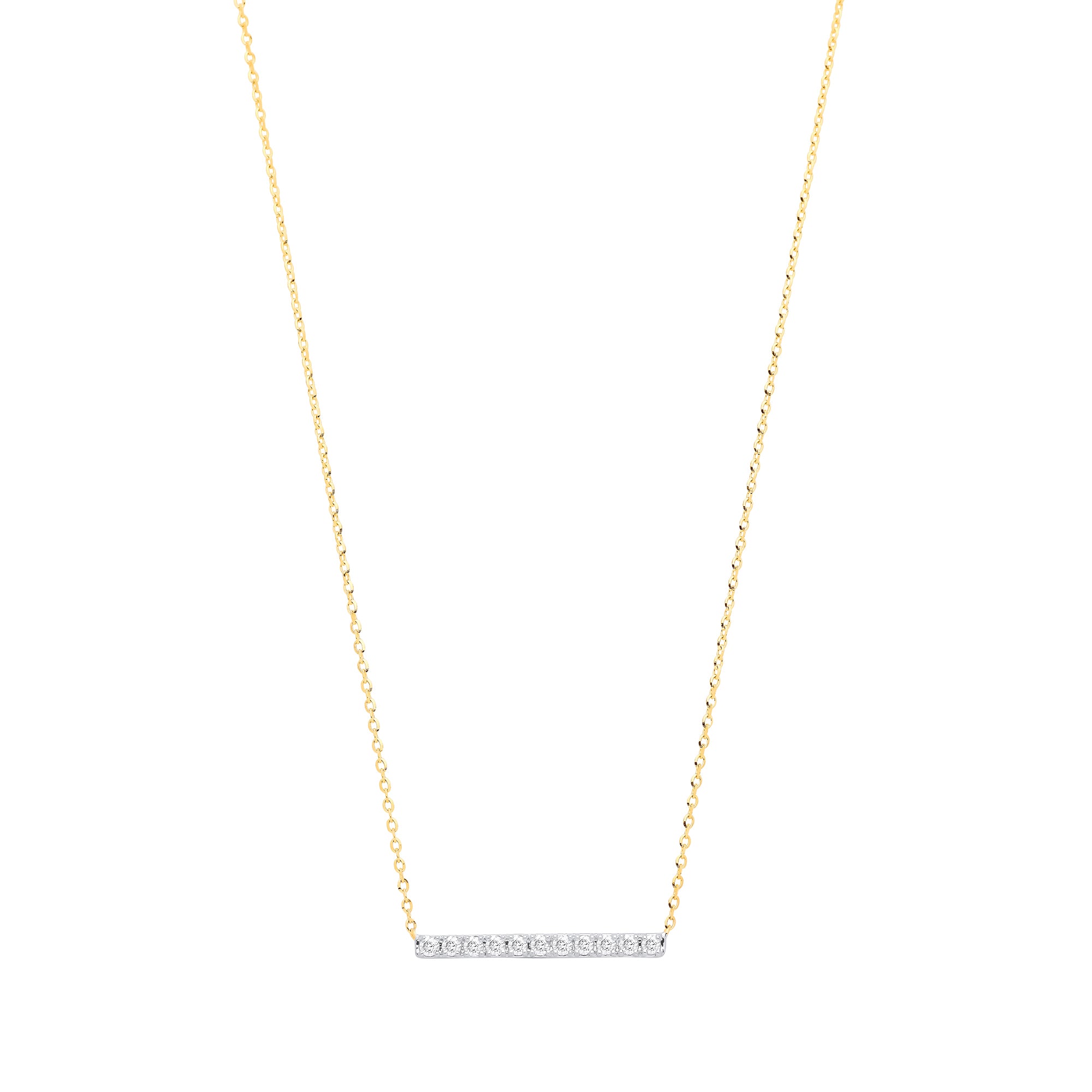 9ct Yellow Gold 0.20ct Diamond Bar Necklace (chain 17")