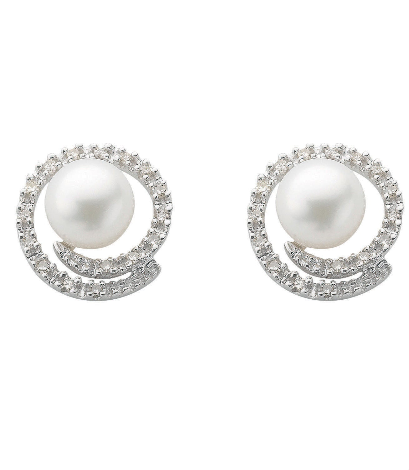 9ct White Gold 0.18ct Diamond & Pearl Stud Earrings