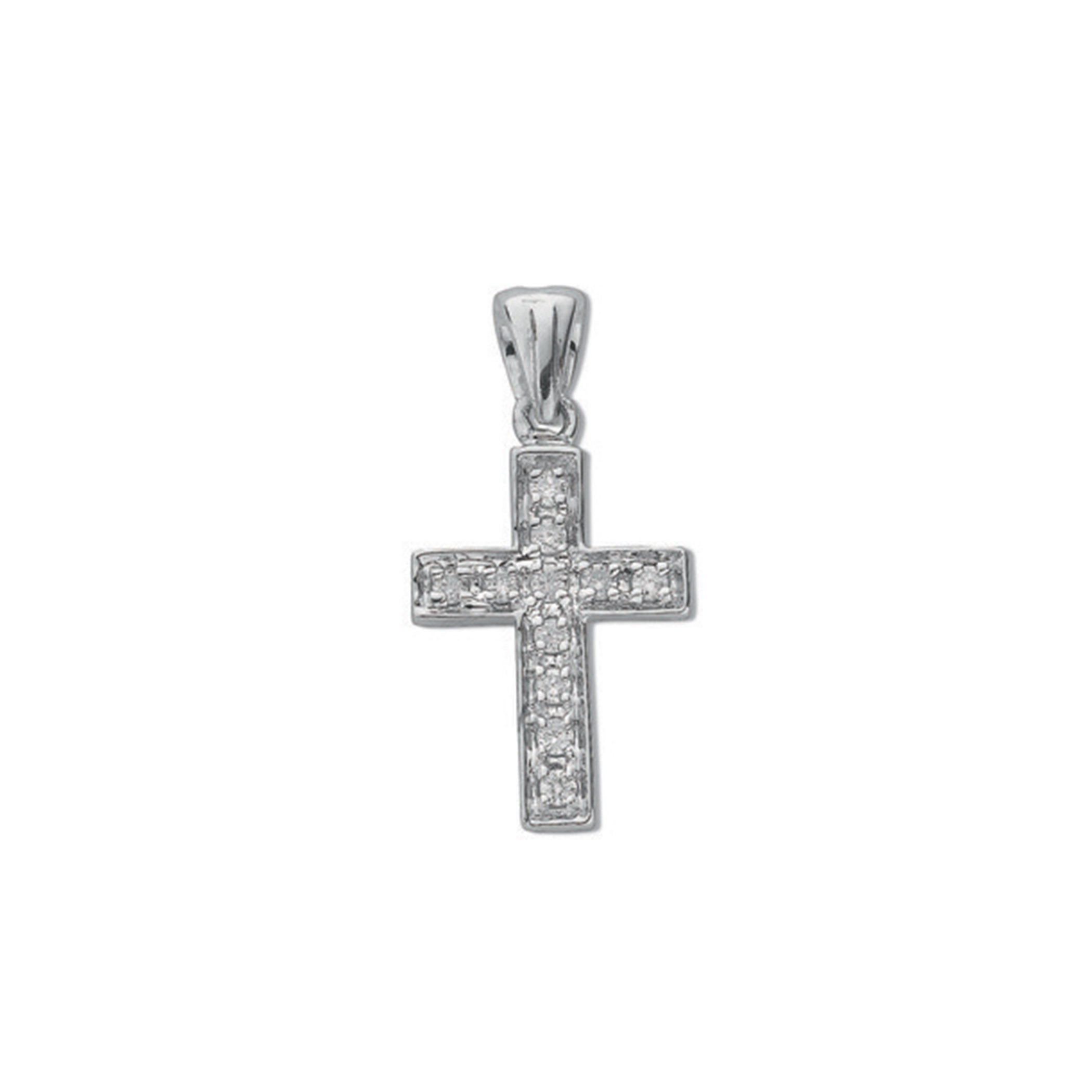 9ct White Gold 0.10ct Diamond Cross