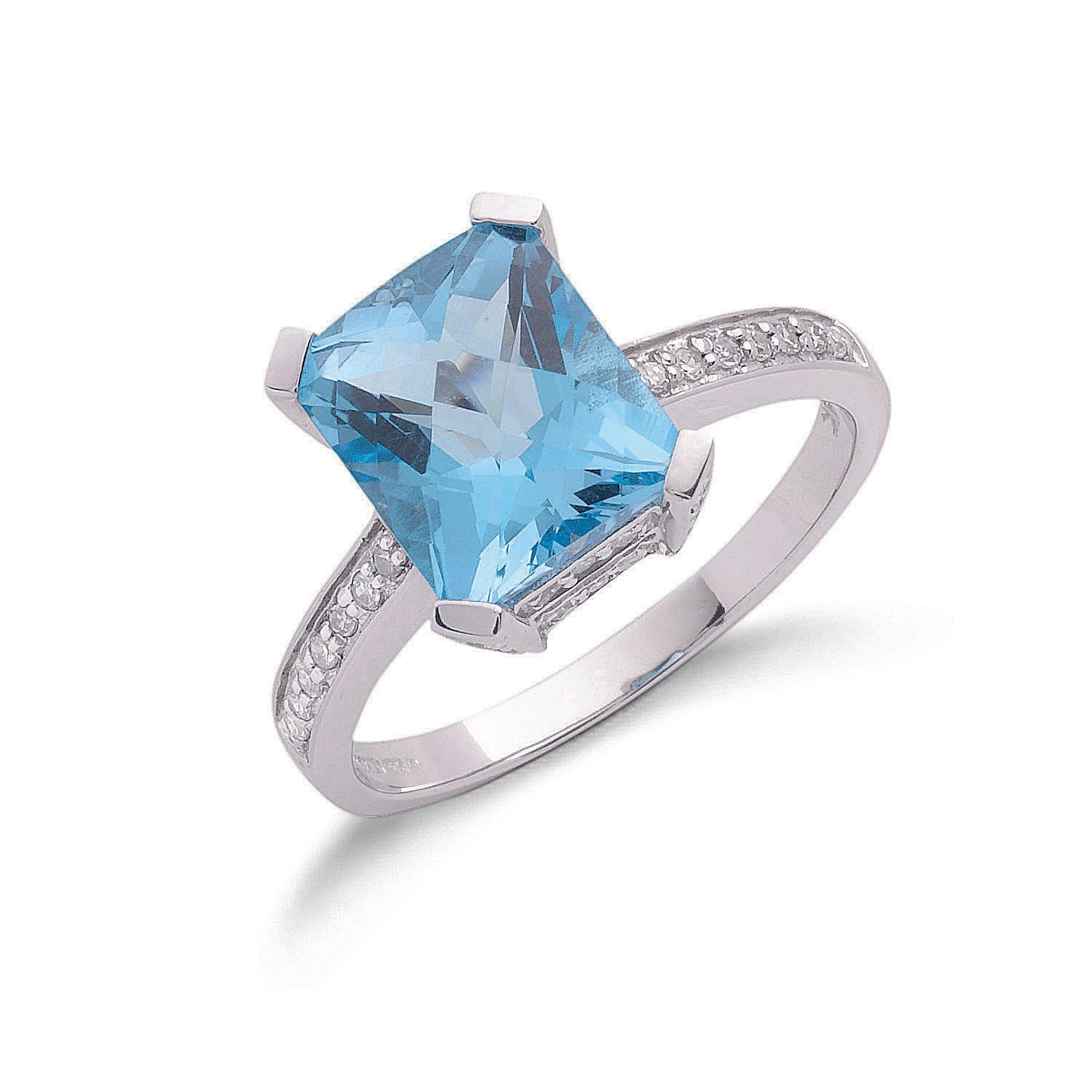 9ct W/G 0.42ct Diamond & 4.40ct Blue Topaz Ring
