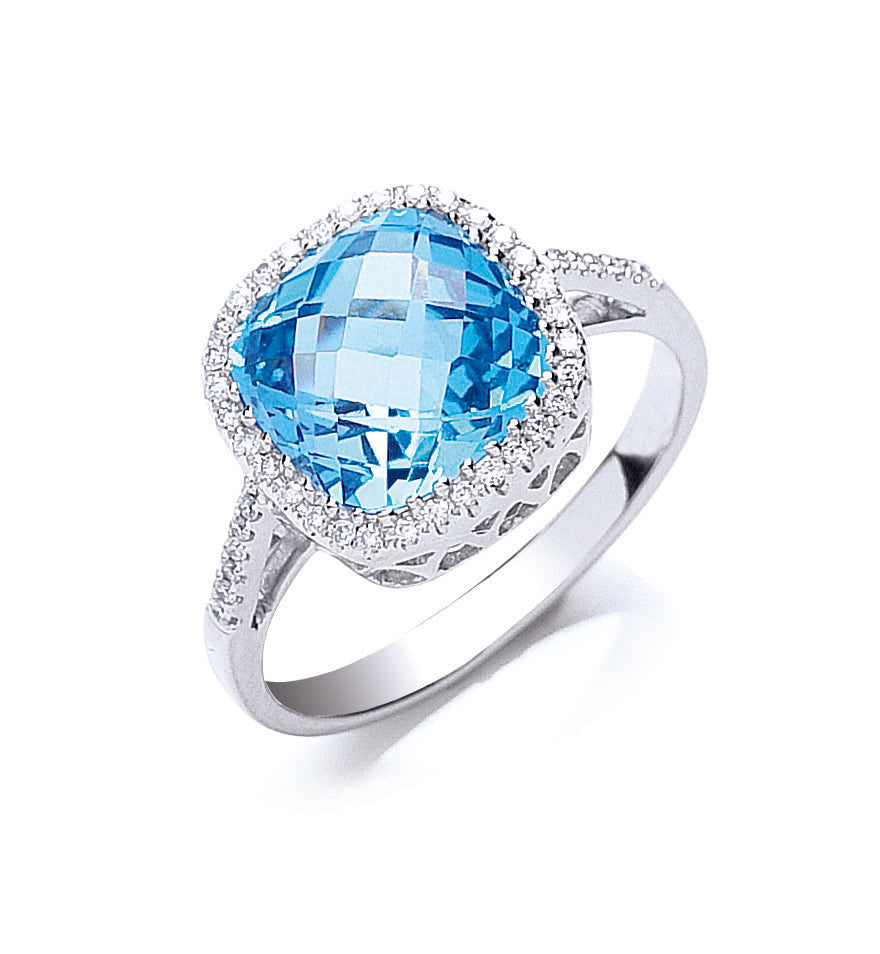 9ct W/G 0.15ct Diamond & 2.50ct Blue Topaz Ring