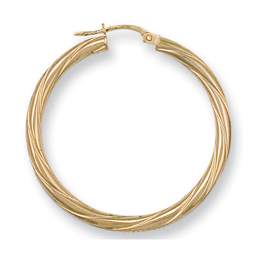 9CT YELLOW GOLD 36MM TWISTED HOOP EARRINGS