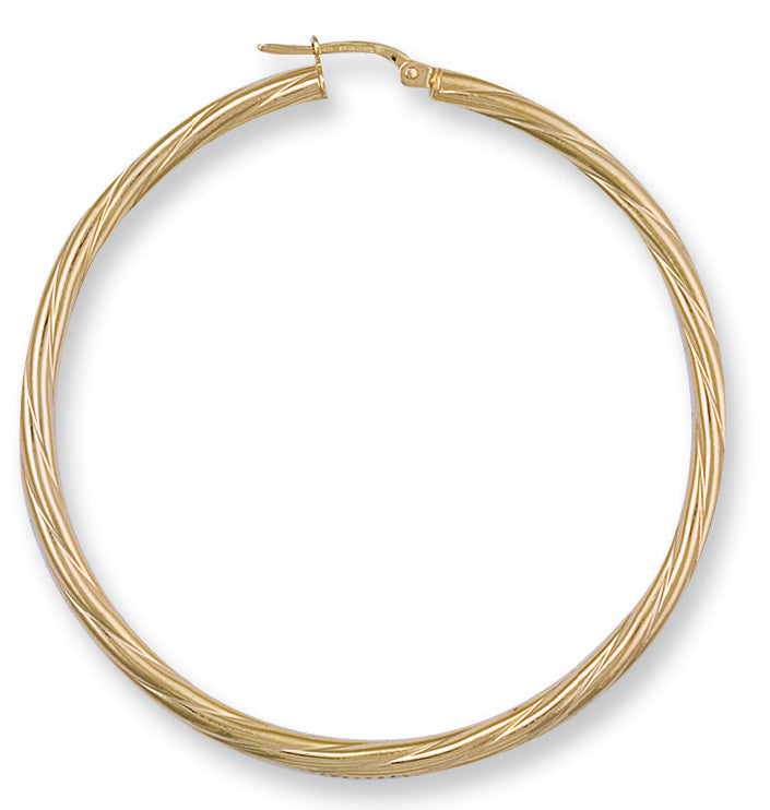 9CT YELLOW GOLD 54MM TWISTED HOOP EARRINGS