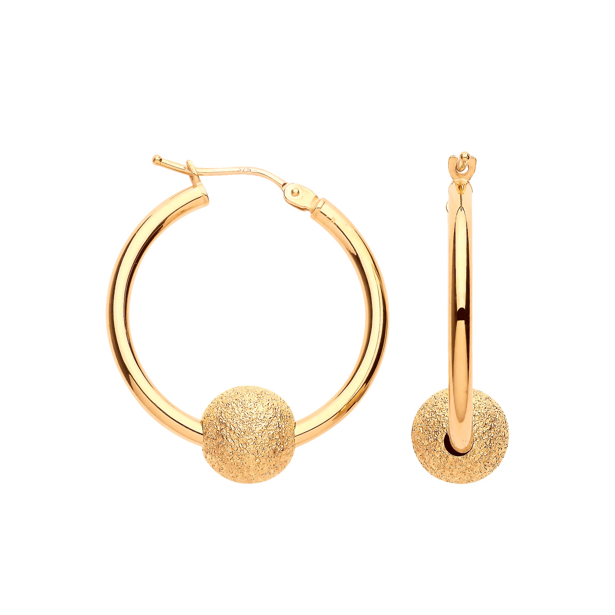 9CT YELLOW GOLD GLITTER BALL 23MM & 19MM HOOP EARRINGS