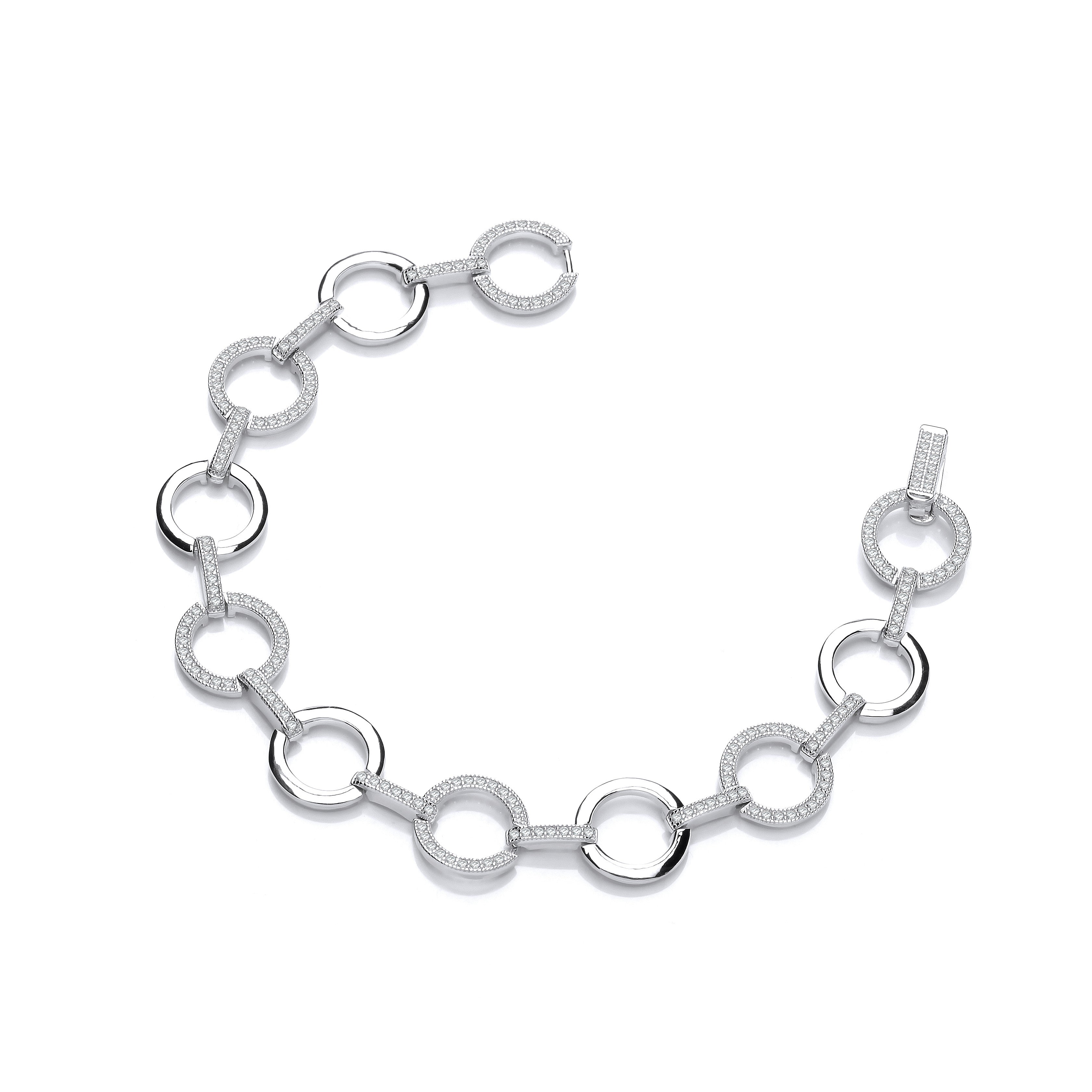 925 Sterling Silver Circles Plain & Cz's Silver Bracelet