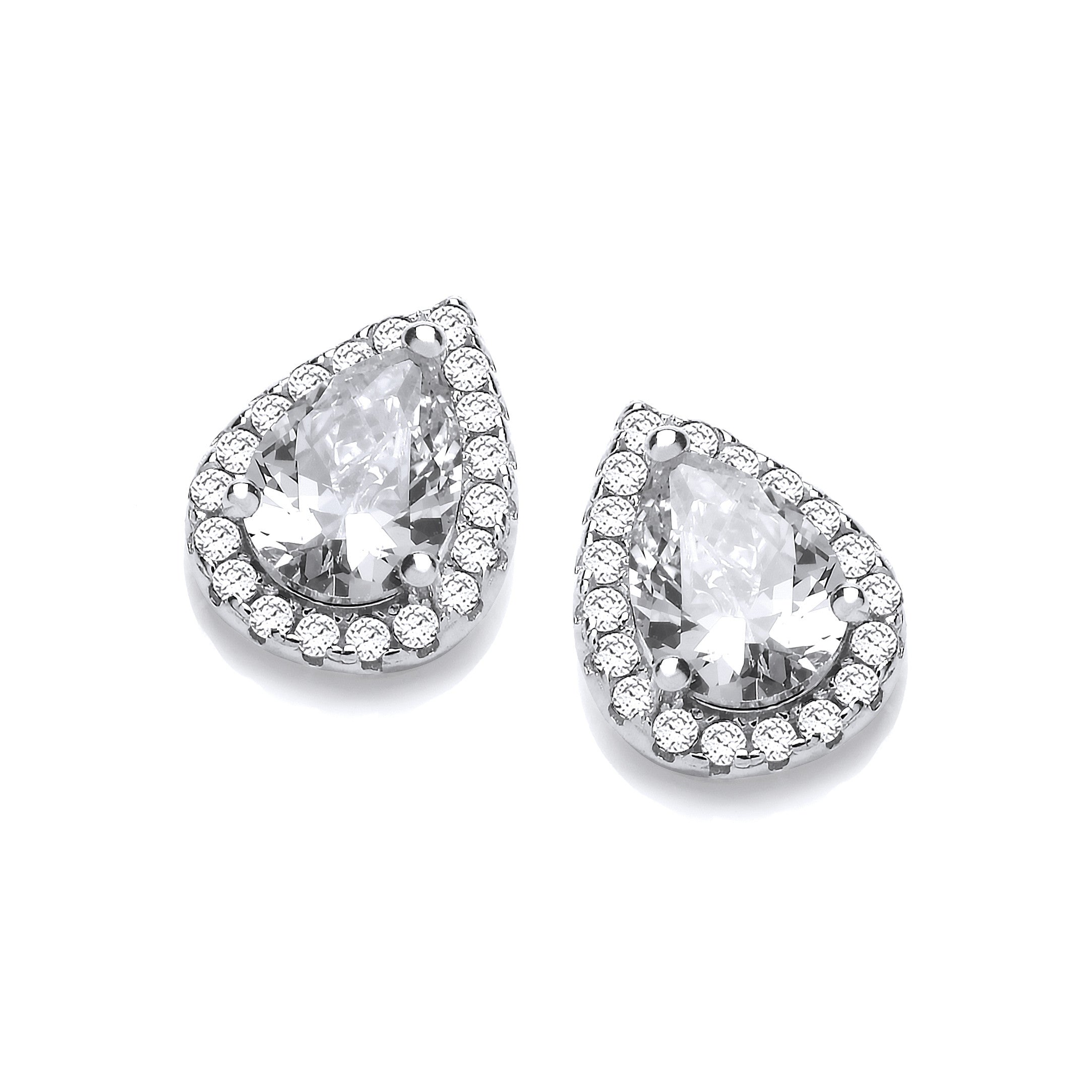 925 Sterling Silver Teardrop Clear Cz Stud Earrings