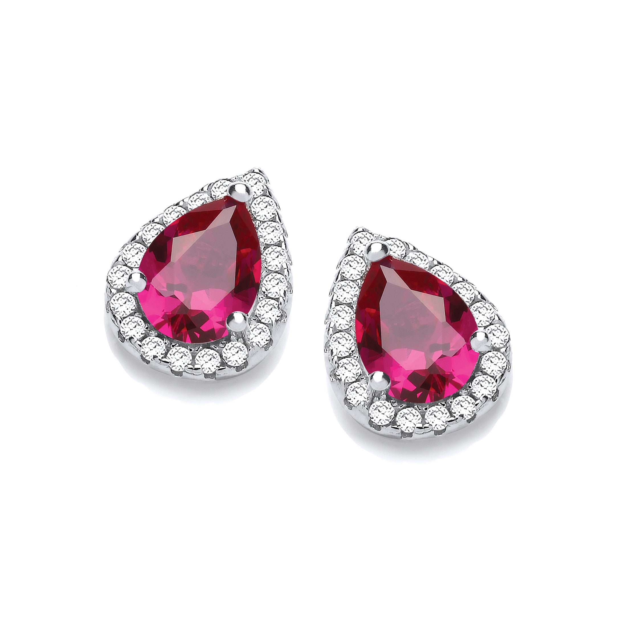 925 Sterling Silver Teardrop Ruby Red Cz Stud Earrings