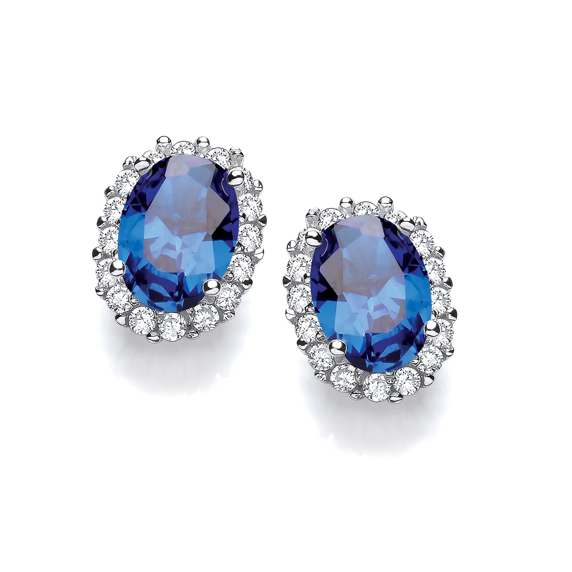 925 Sterling Silver Oval Blue CZ Stud Silver Earrings