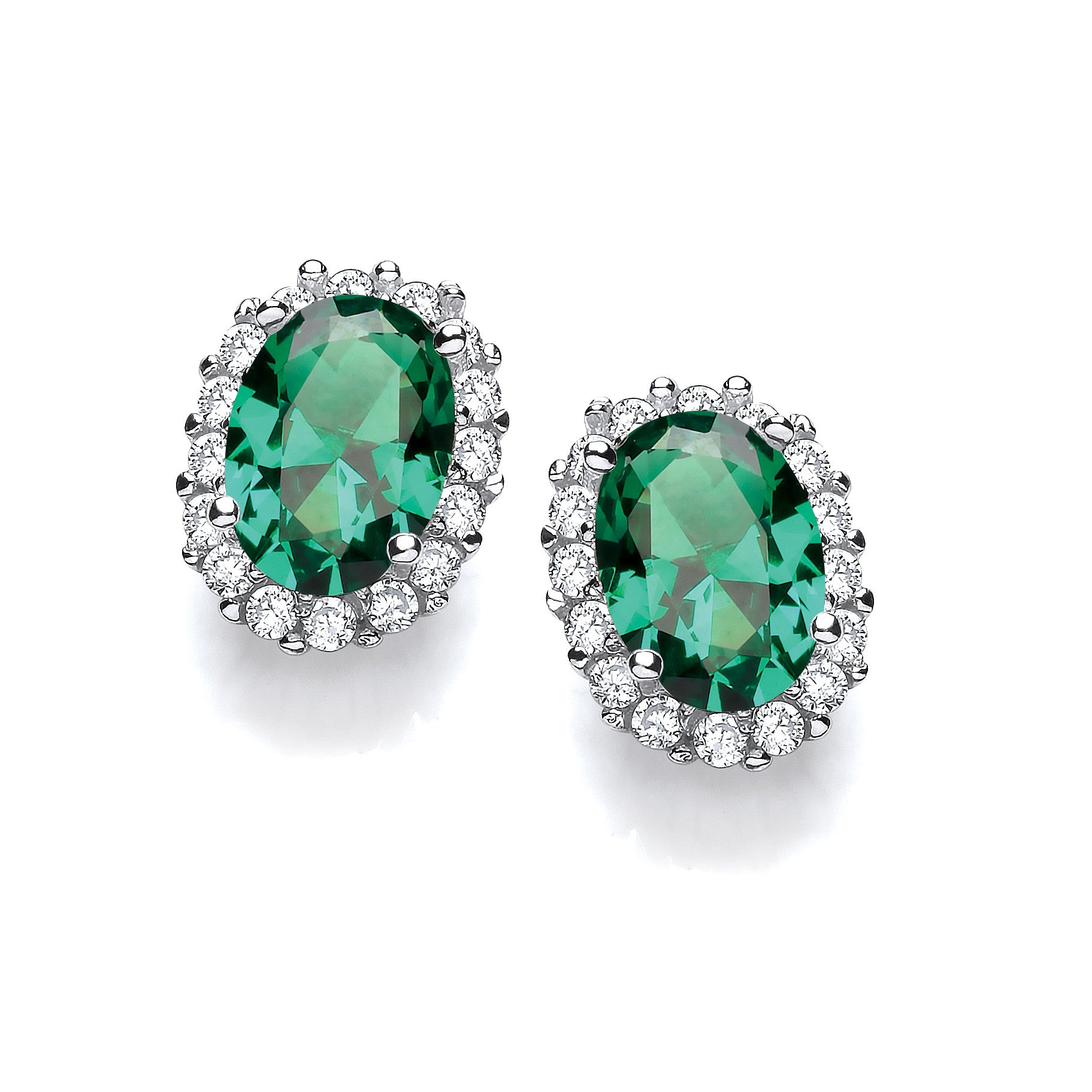 925 Sterling Silver Oval Green CZ Stud Silver Earrings