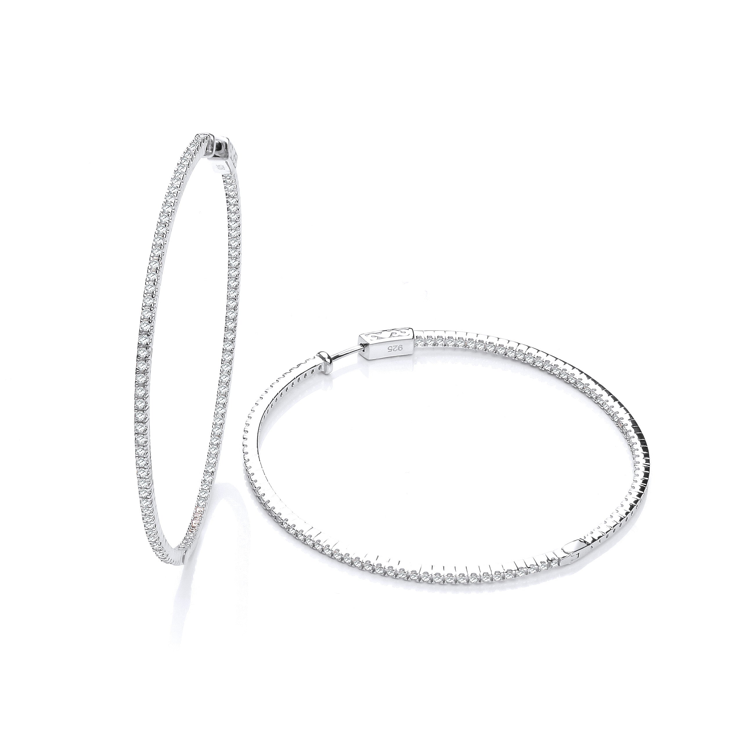 925 Sterling Silver Micro Pave' 60mm Round Hoop CZ Earrings J-Jaz