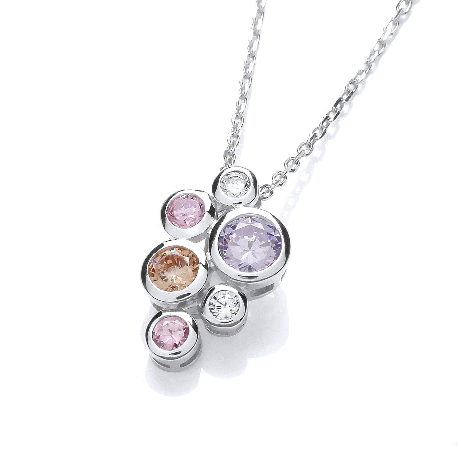 925 Sterling Silver Multi Colour Rubover set CZs Pendant with Chain J-Jaz