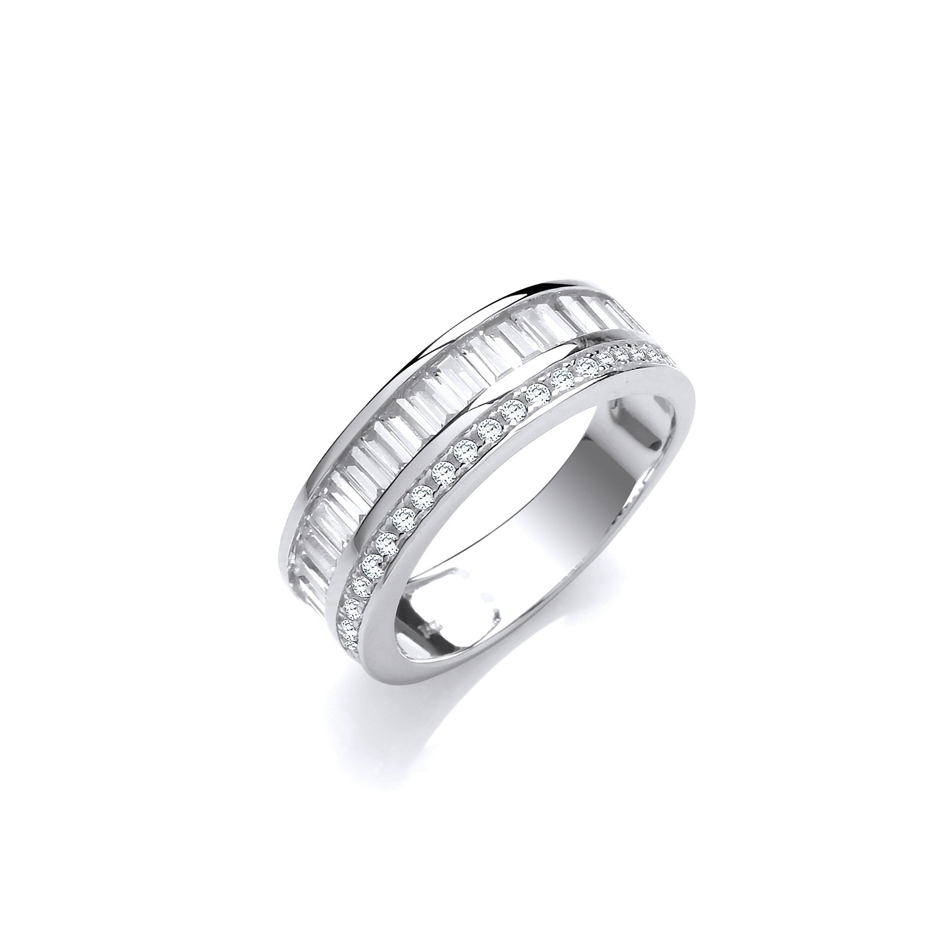 925 Sterling Silver Half ET Baguettes & Round CZ Ring
