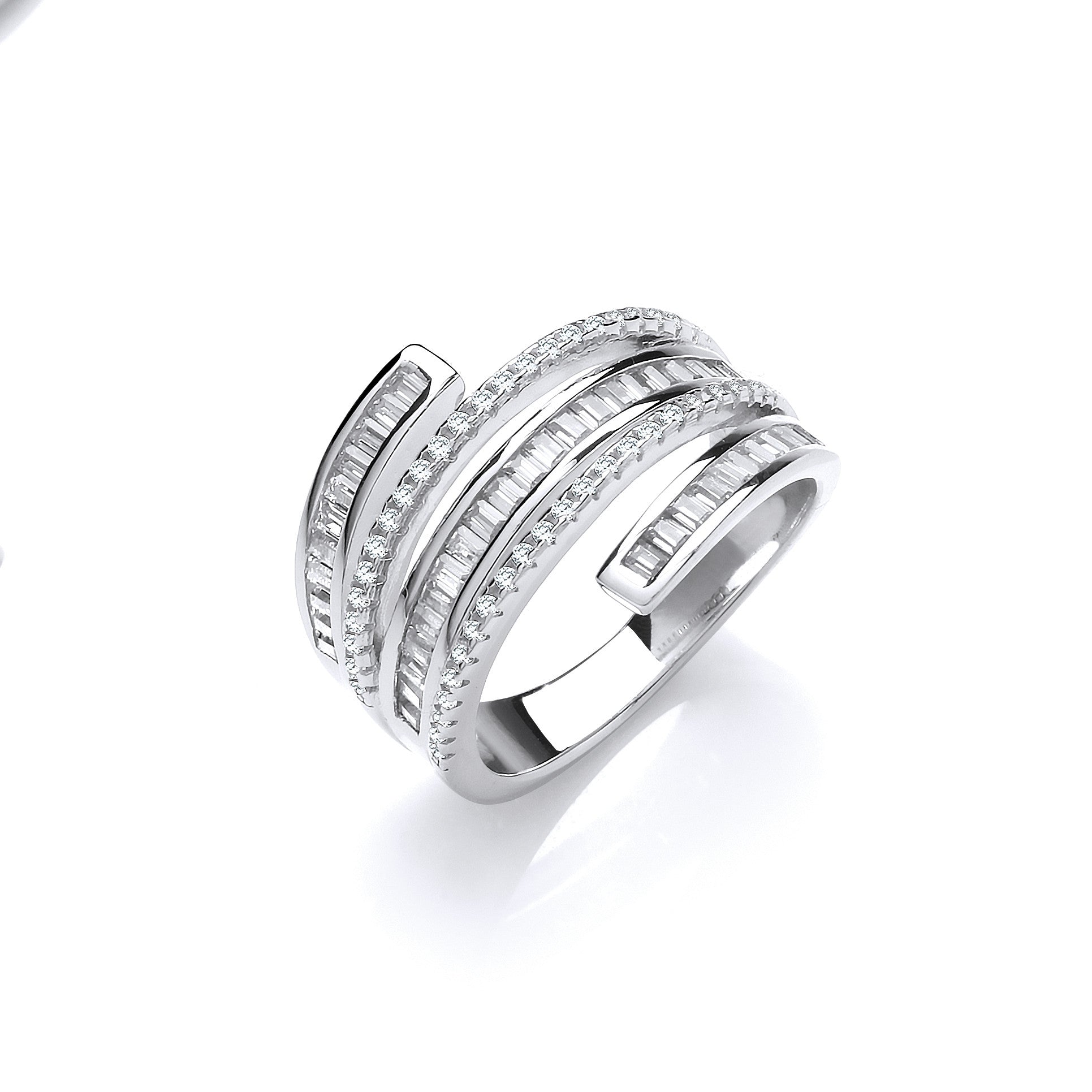 925 Sterling Silver 5-Layered Baguette & Round Cz's Ring J-Jaz