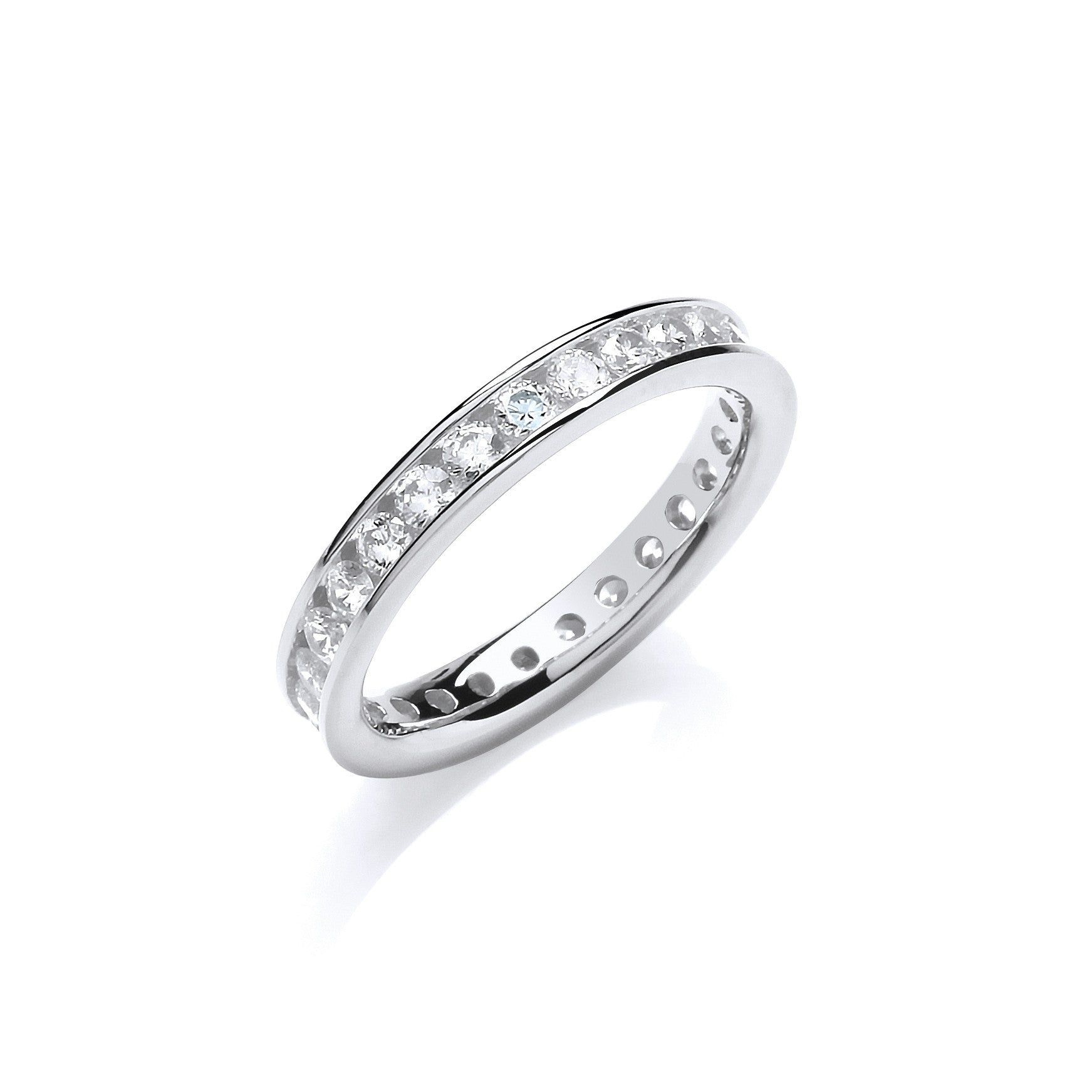925 Sterling Silver 3mm Full Eternity Round Brilliant Cut Cz Ring