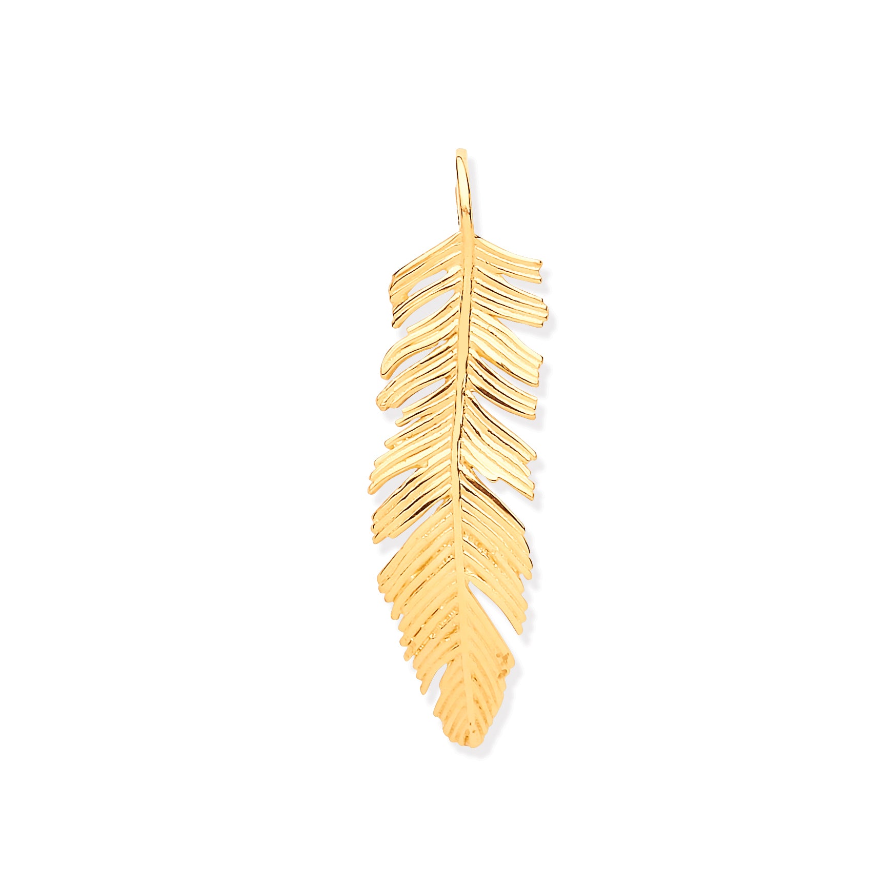 Yellow Gold Feather Leaf Large Pendant