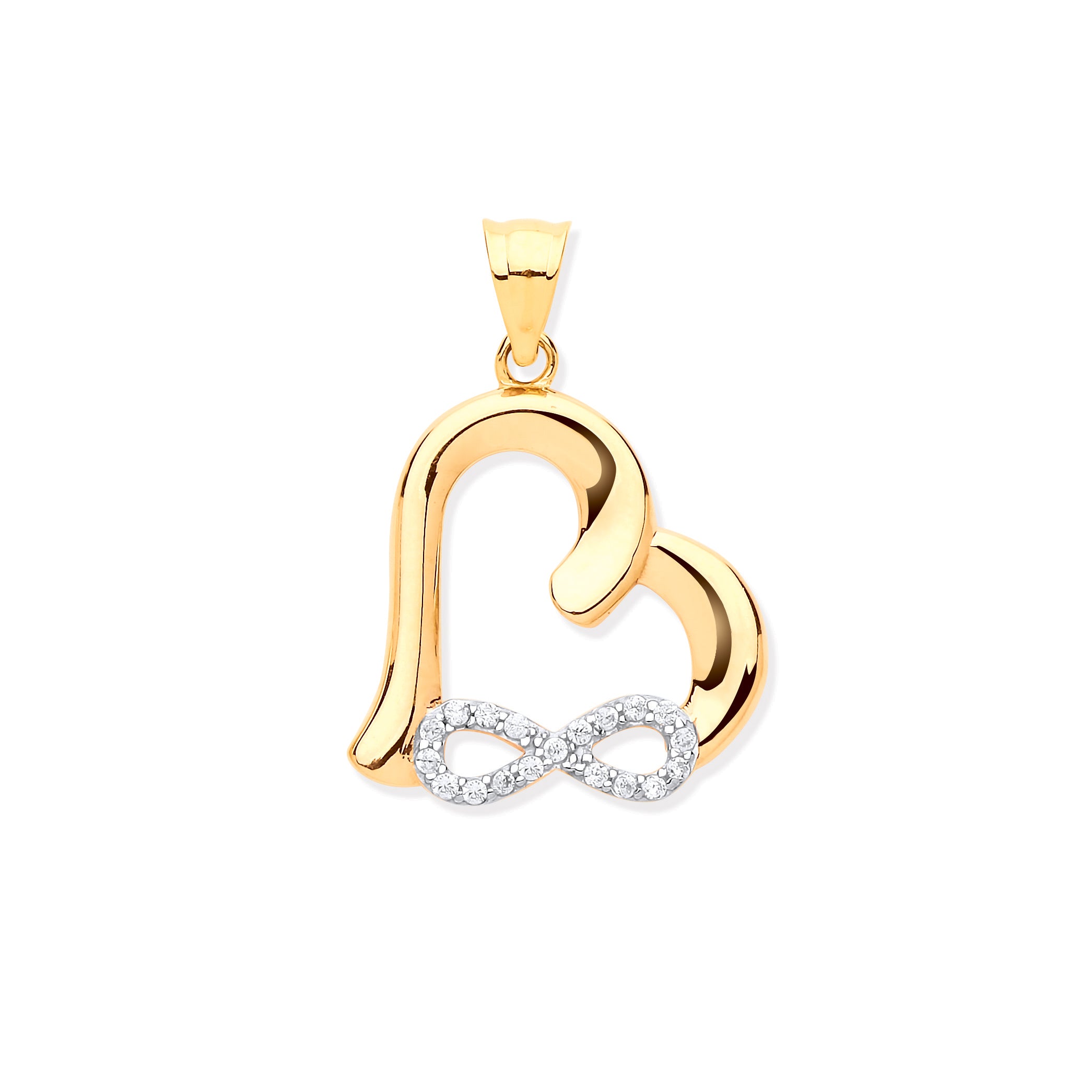 Yellow Gold Cz Infinity Heart Pendant