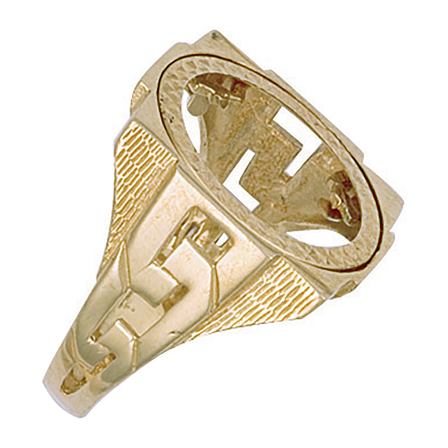 Yellow Gold Half Square Top Sovereign Ring with ID Sides