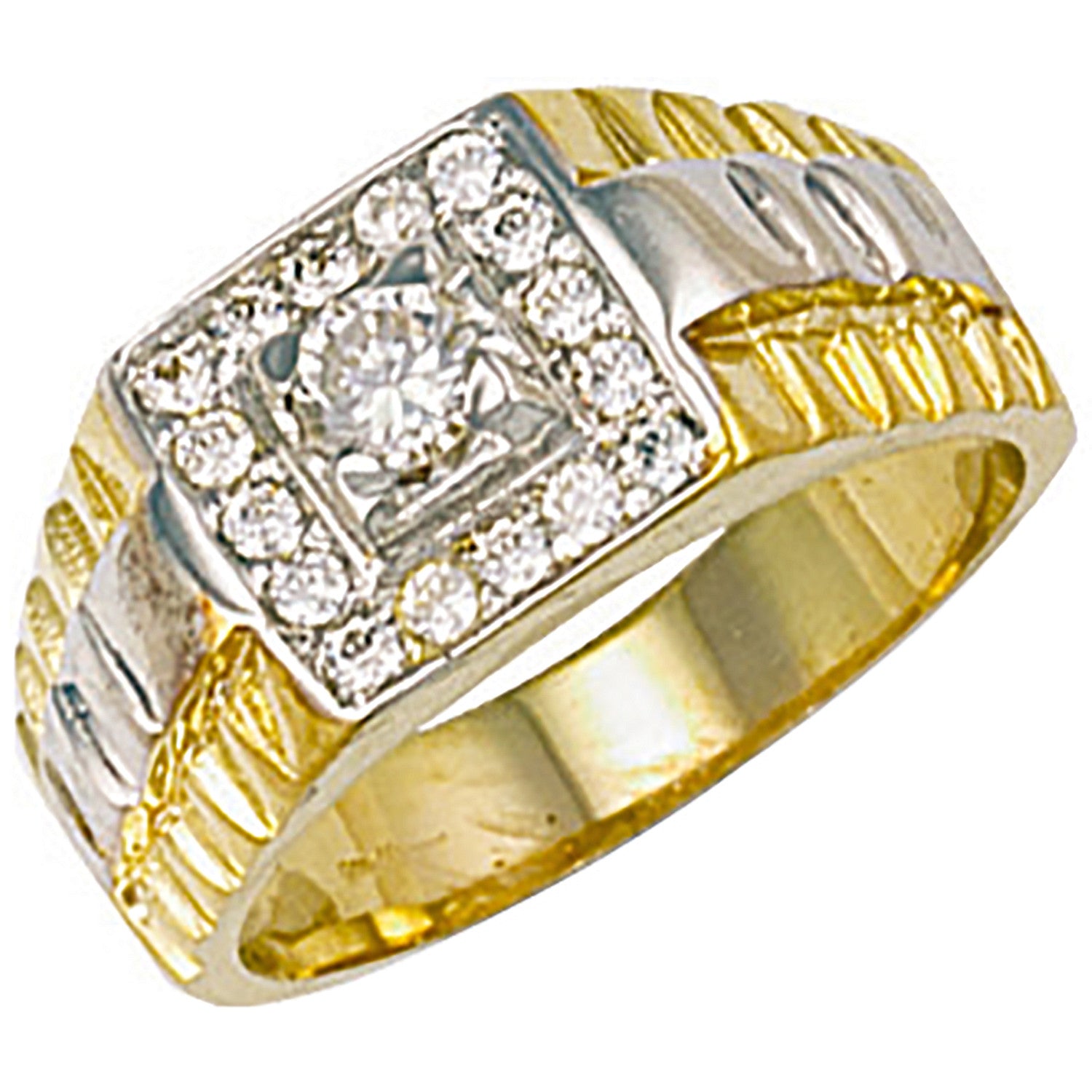 Yellow Gold Square Top Gents CZ Ring