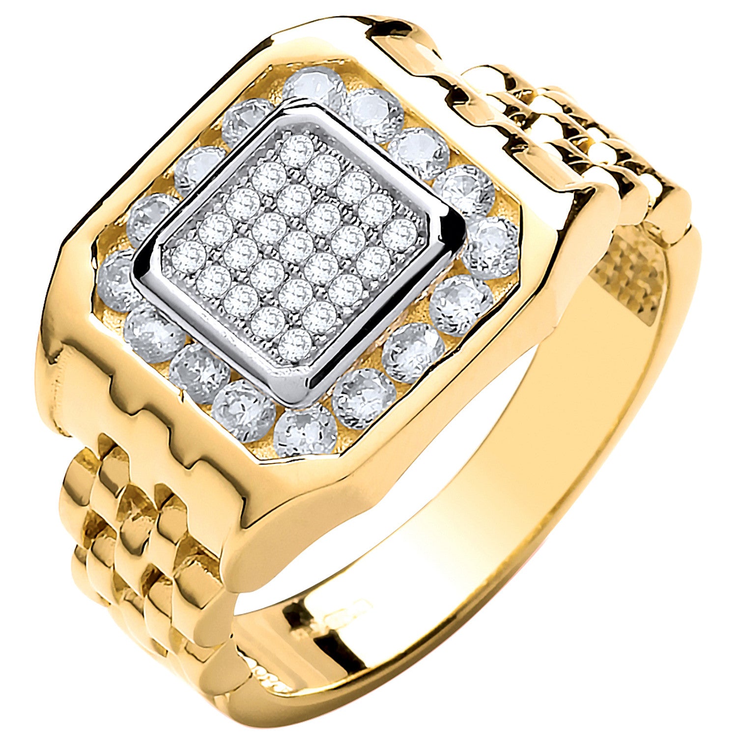 Yellow Gold Panther Link & CZ Gents Ring