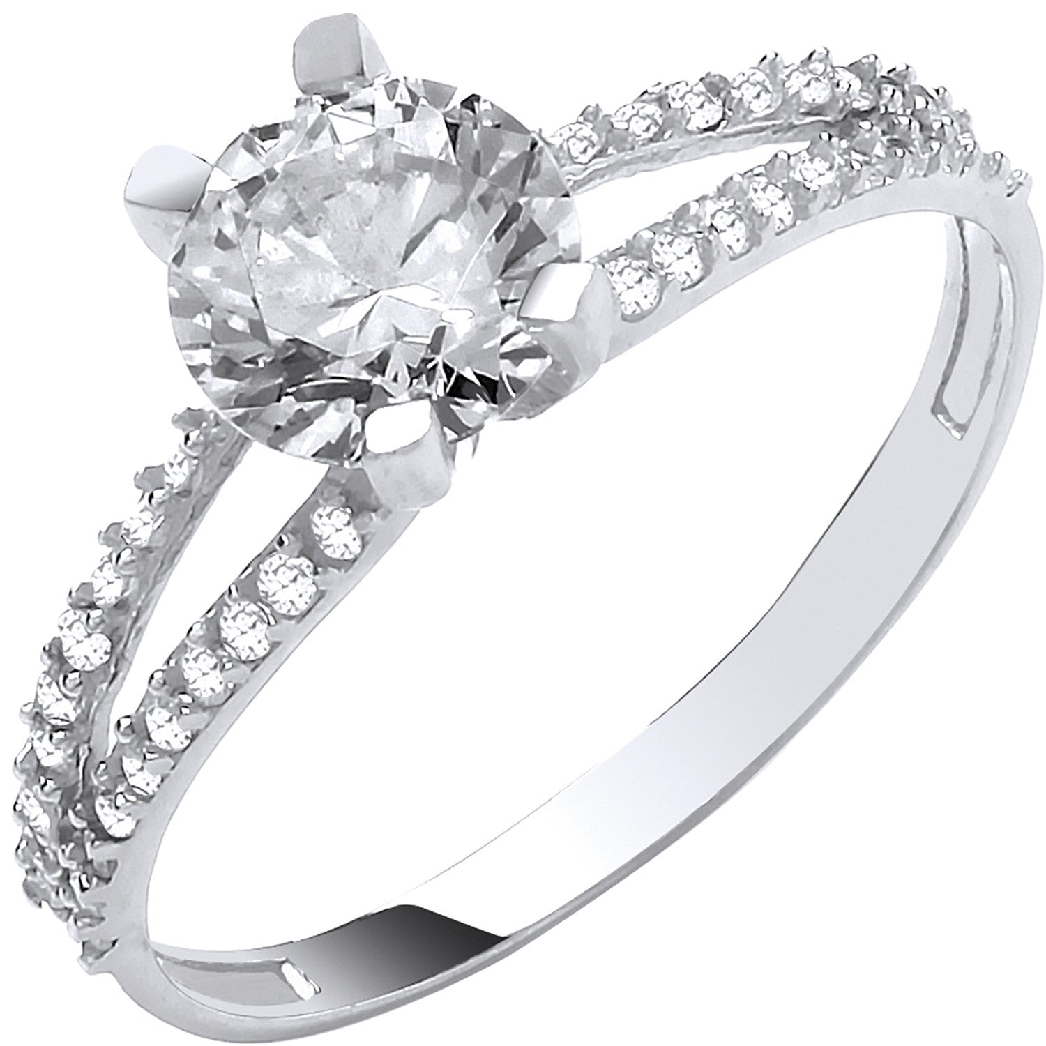 White Gold Split Shank CZ Engagement Ring