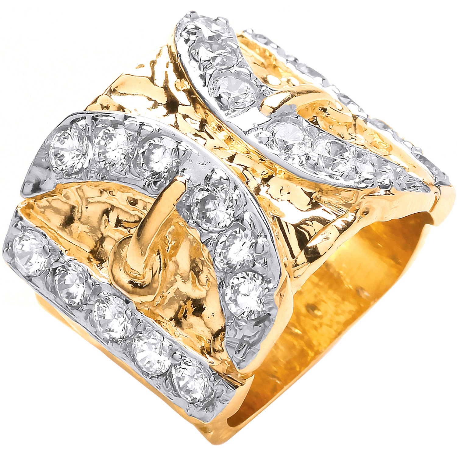 Yellow Gold CZ Buckle Ring for Men