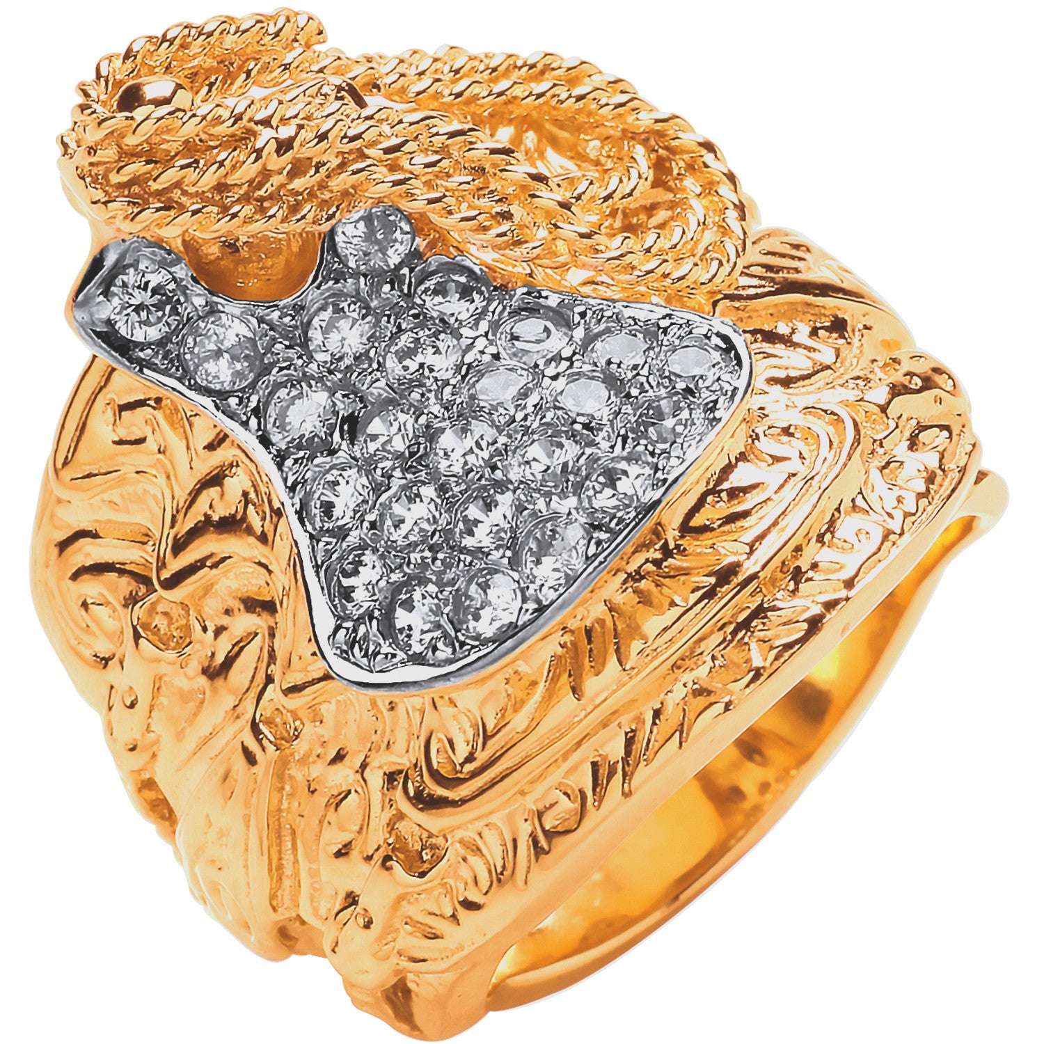 Yellow Gold CZ Saddle Gents Ring