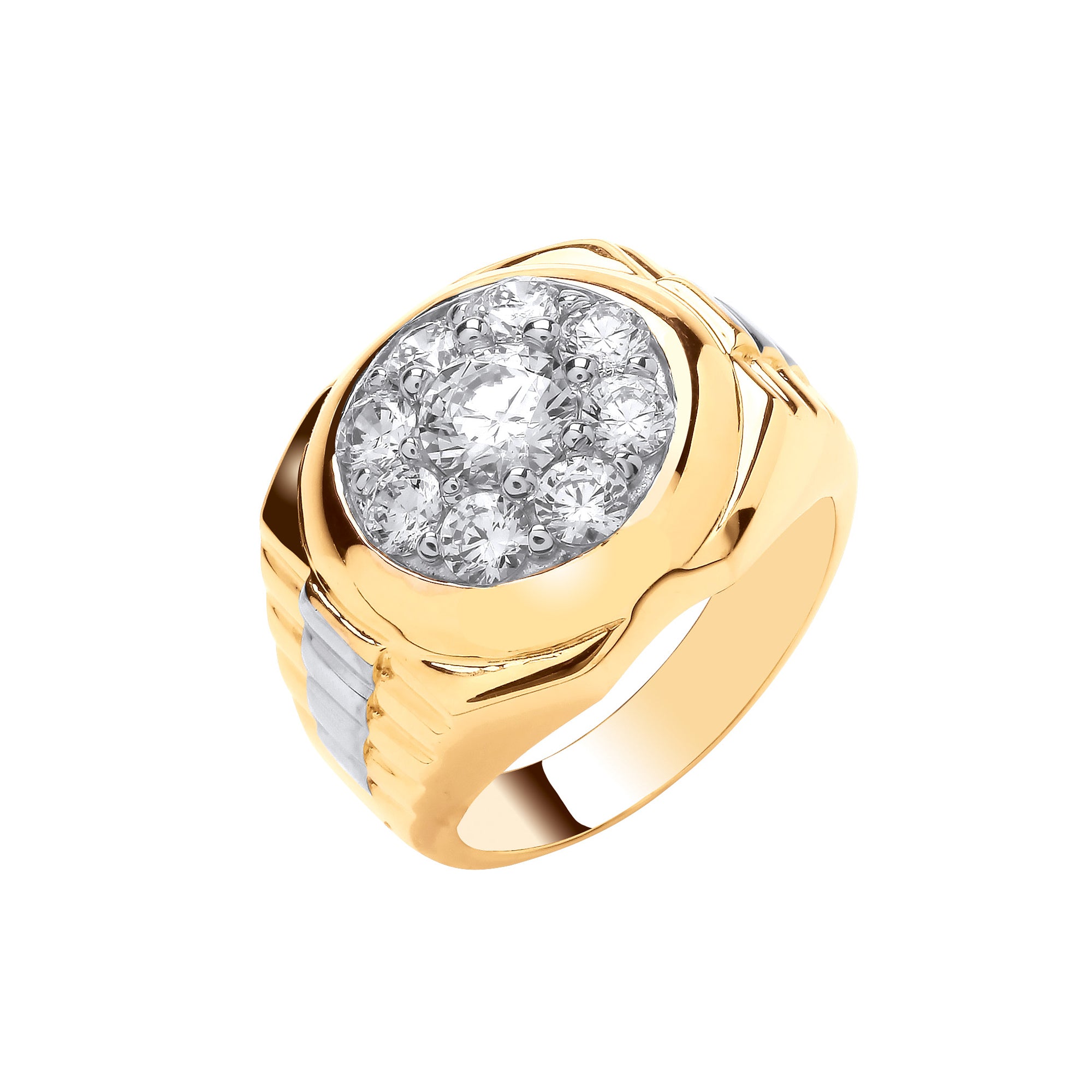9CT YELLOW GOLD FANCY GENTS CUBIC ZIRCONIA RING