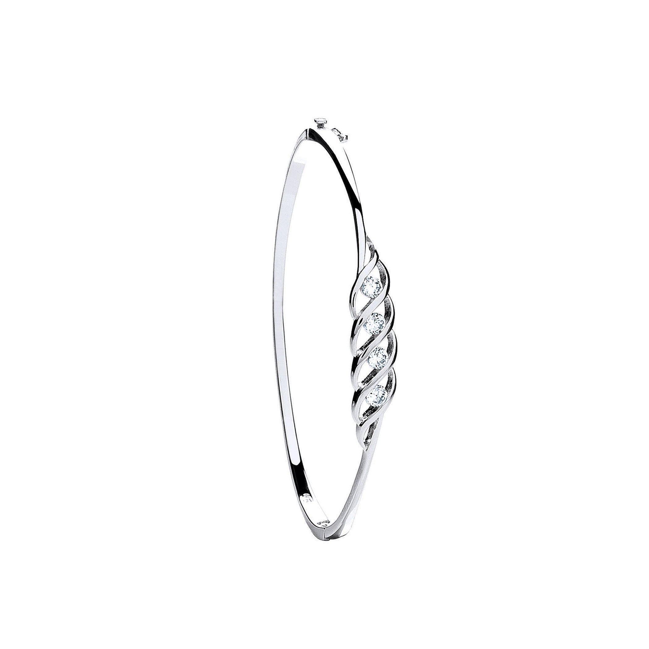 Silver Fancy Cz Hinged Bangle