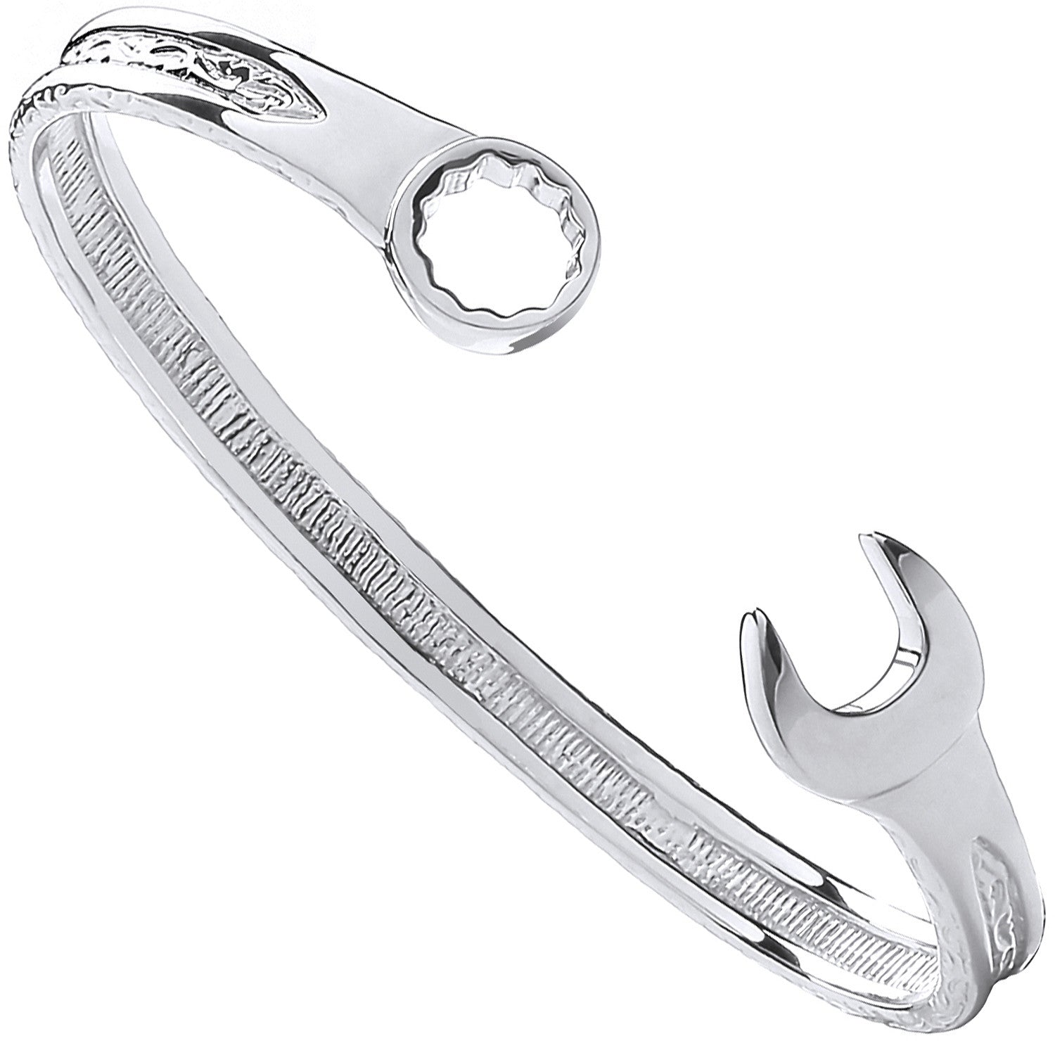 Sterling Silver Solid Vintage Spanner Design 7mm Bangle for Men