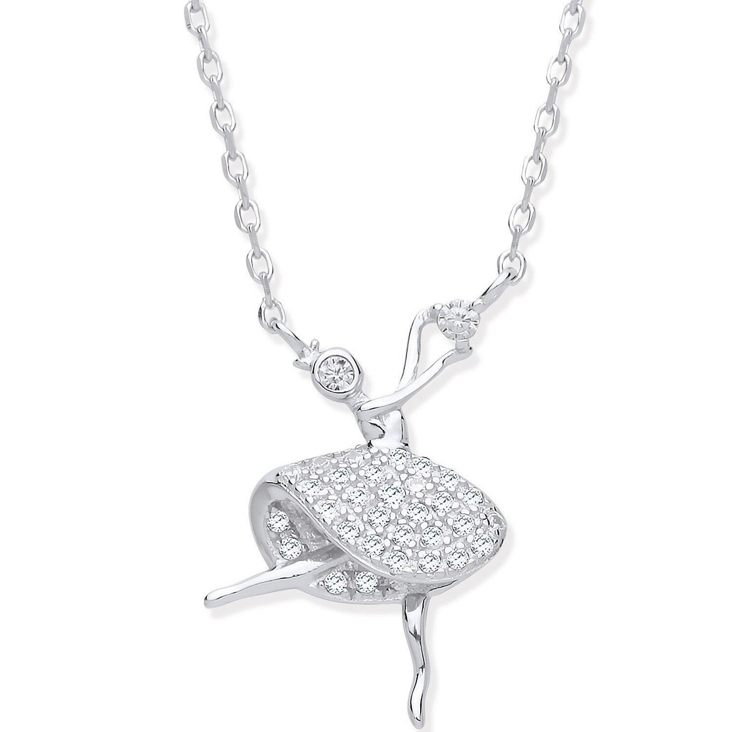 925 Silver Cubic Zirconia Dancing Ballet Dancer Necklace
