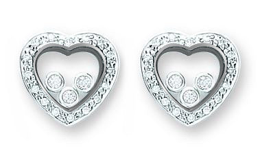 Silver Floating Cubic Zirconia Heart Stud Earrings