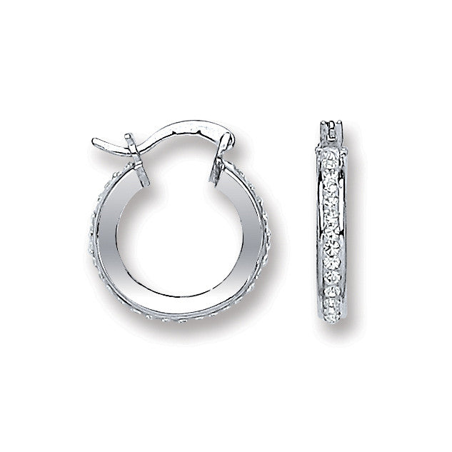 Silver Single Row Crystal Hoop Earrings Copy
