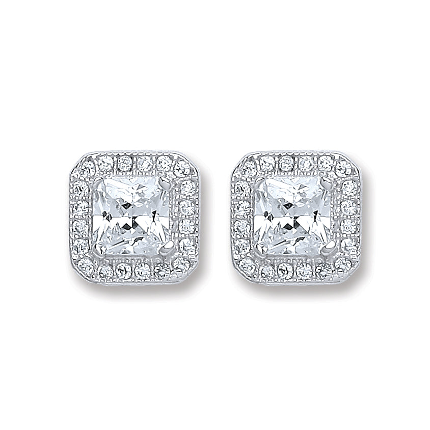 Silver Square Cz Stud Earrings