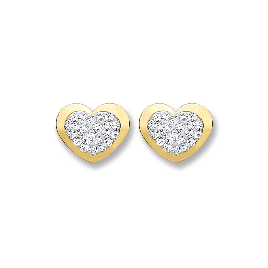 9ct Gold Heart Crystal Studs