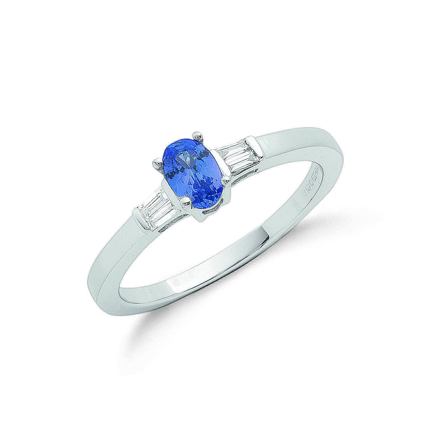 9ct W/G 0.11ct Diamond Baguette & 0.48ct Tanzanite Ring