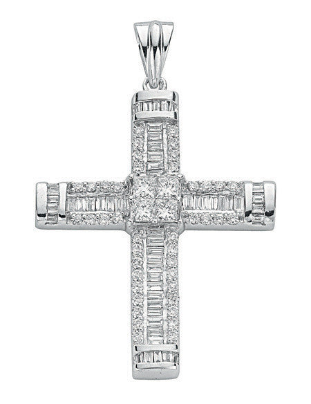 18ct White Gold 1.52ct Brilliant, Princess & Baguette Diamond Cross