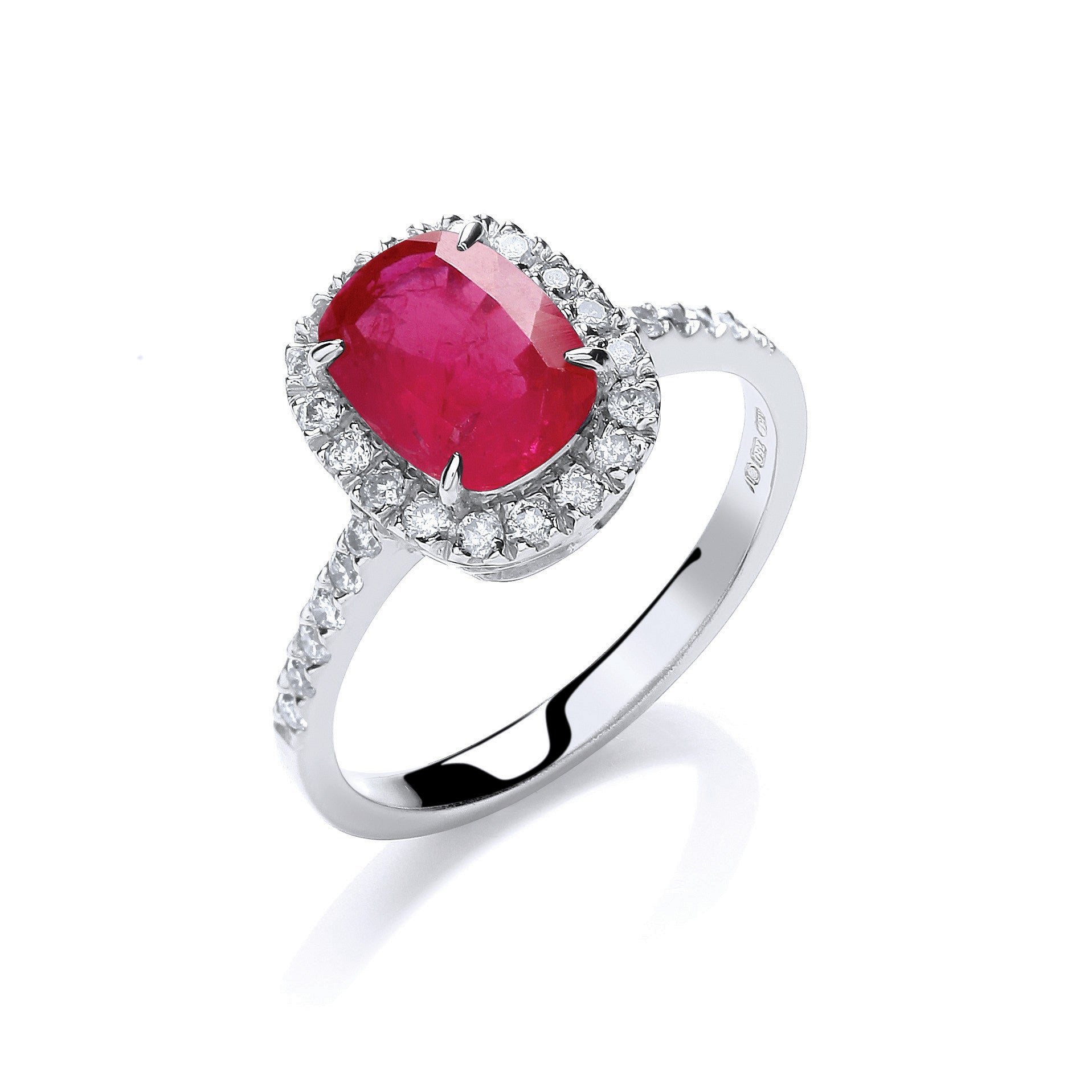 18ct W/G 0.25ct Diamond, Cushion 1.9ct Ruby Ring