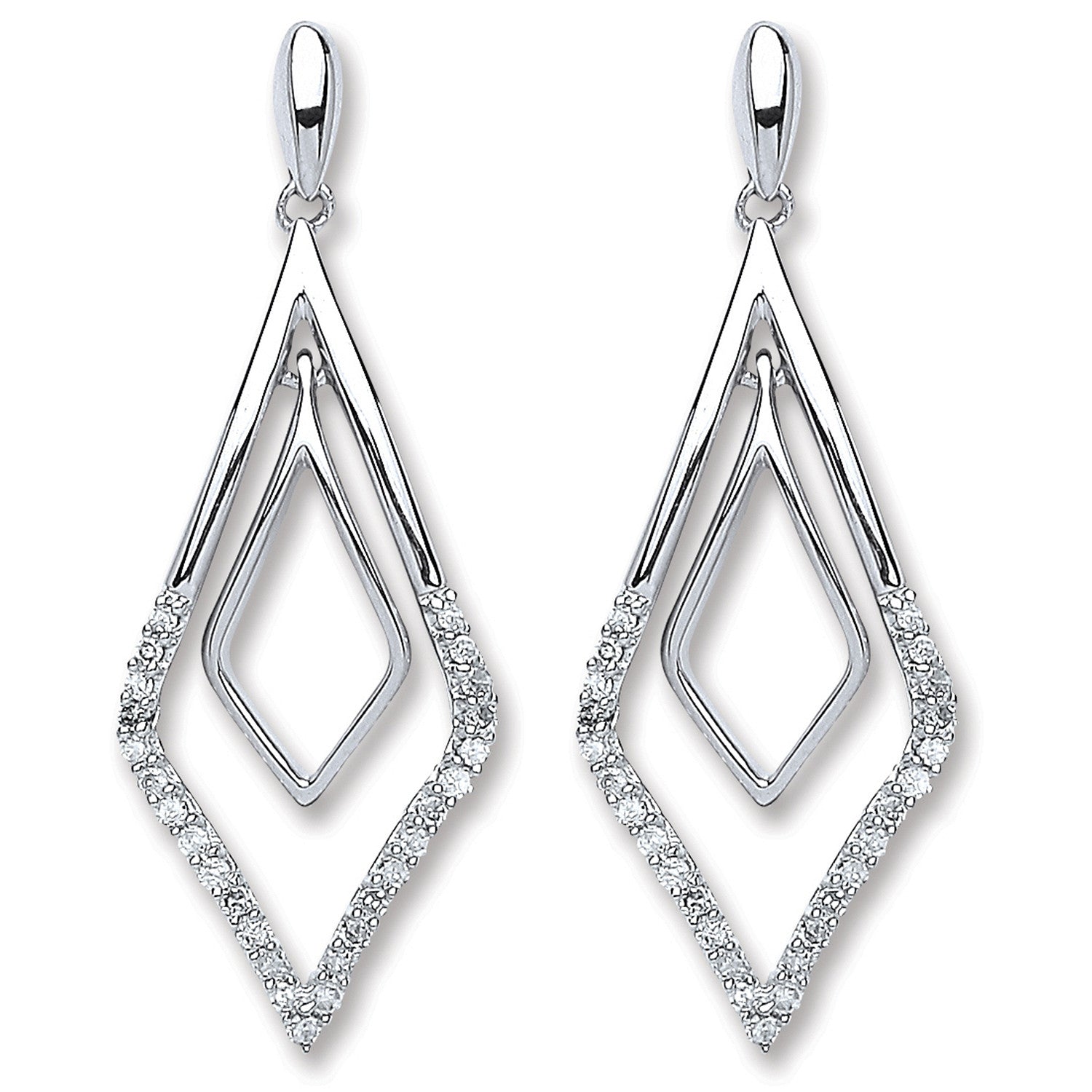9ct White Gold 0.15ct Dia Drop Earrings