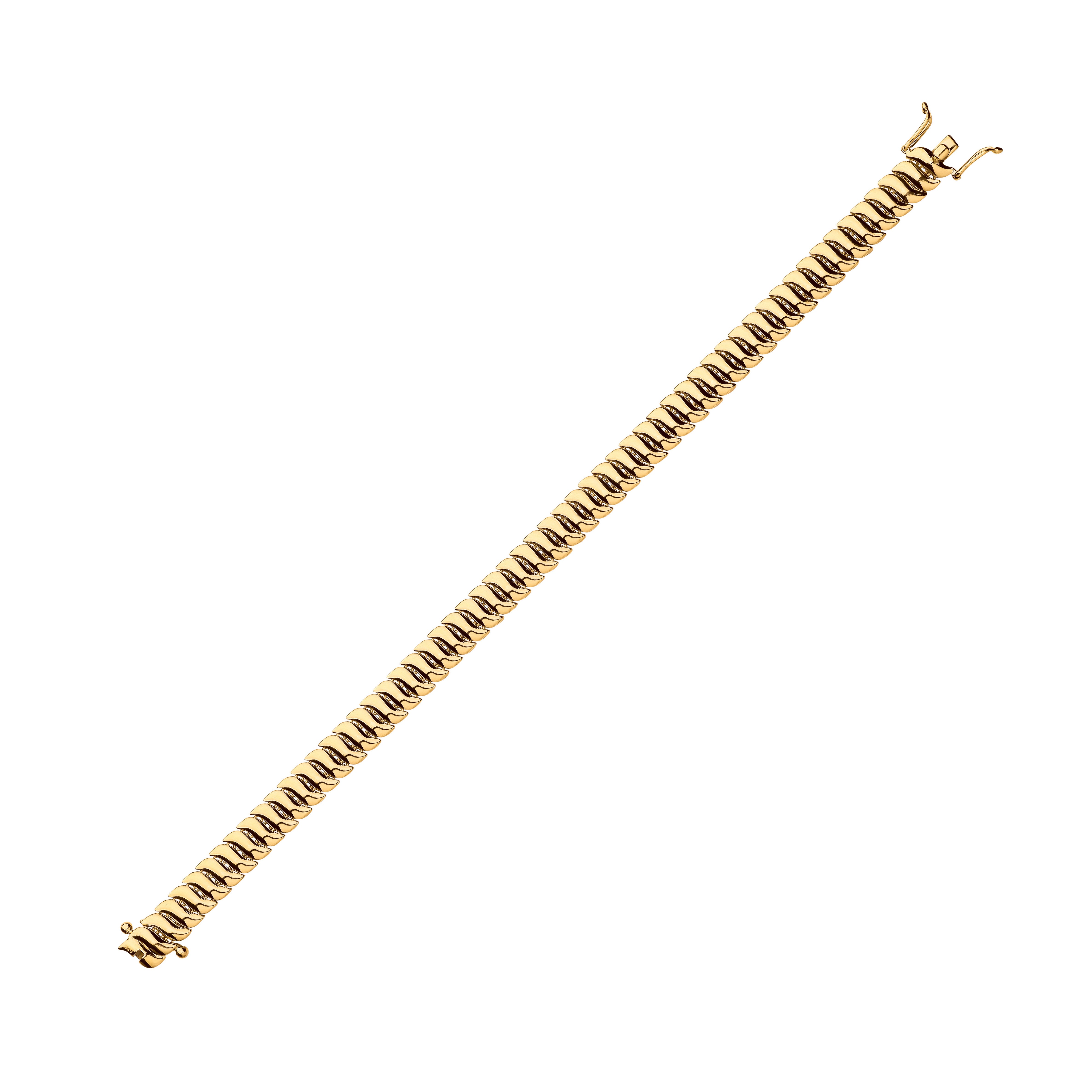 Yellow Gold Ribbed 7mm Omega Snake Bracelet