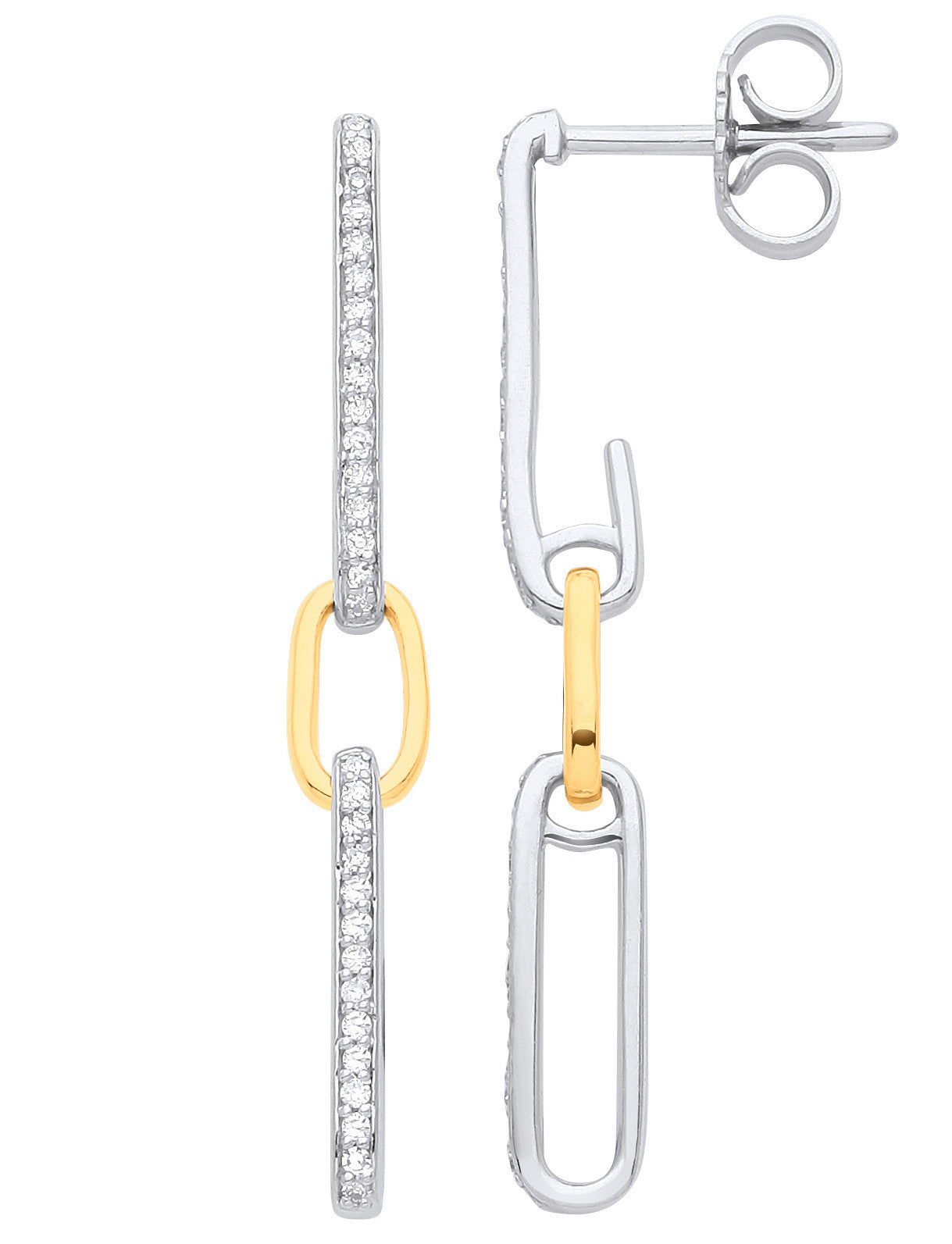 9ct White & Yellow Gold 0.18ctw Link Drop Diamond Earrings