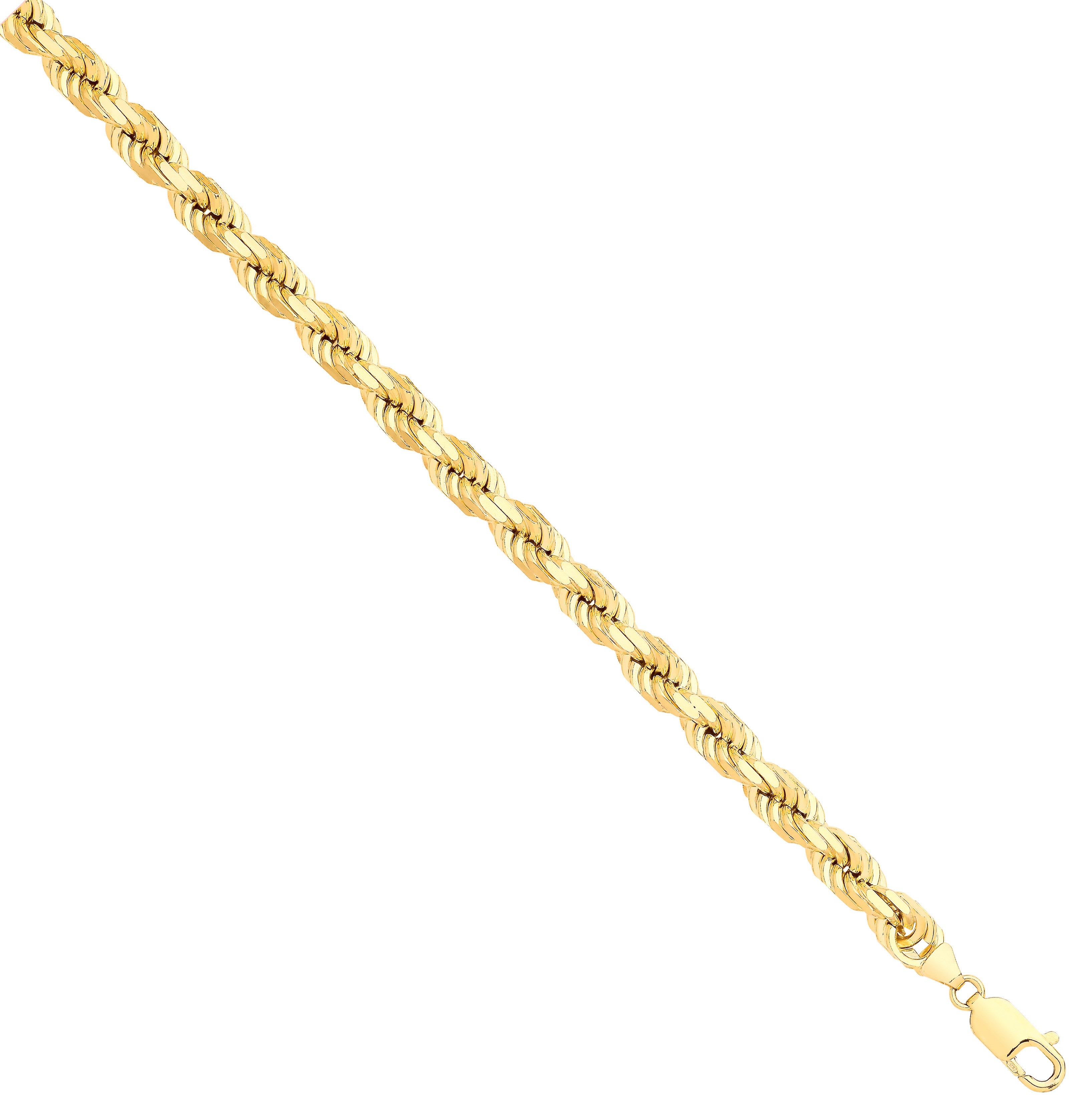 Yellow Gold Solid Diamond Cut 7.5mm Rope Chain