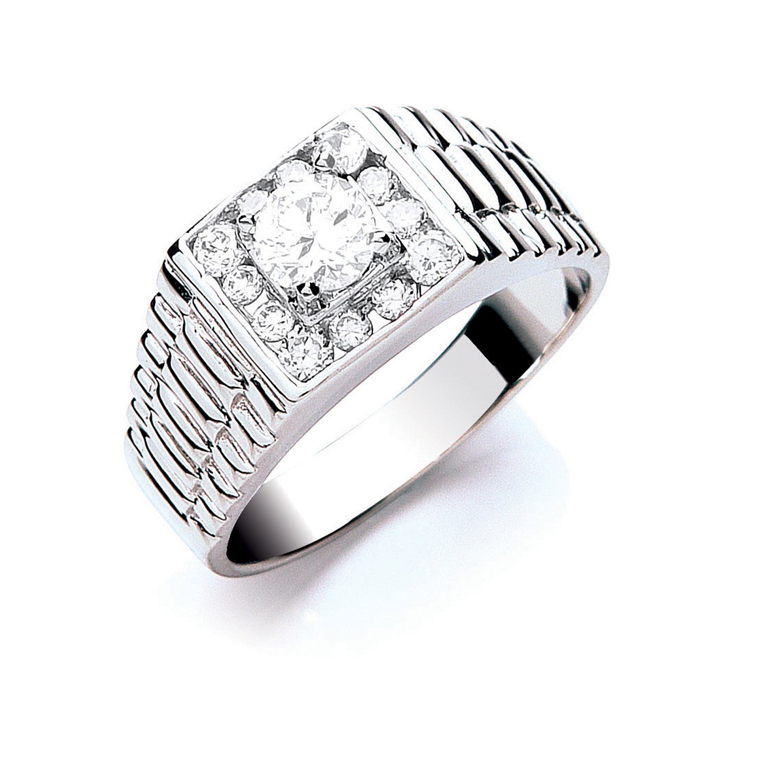 Sterling Silver Contemporary CZ Gents Ring