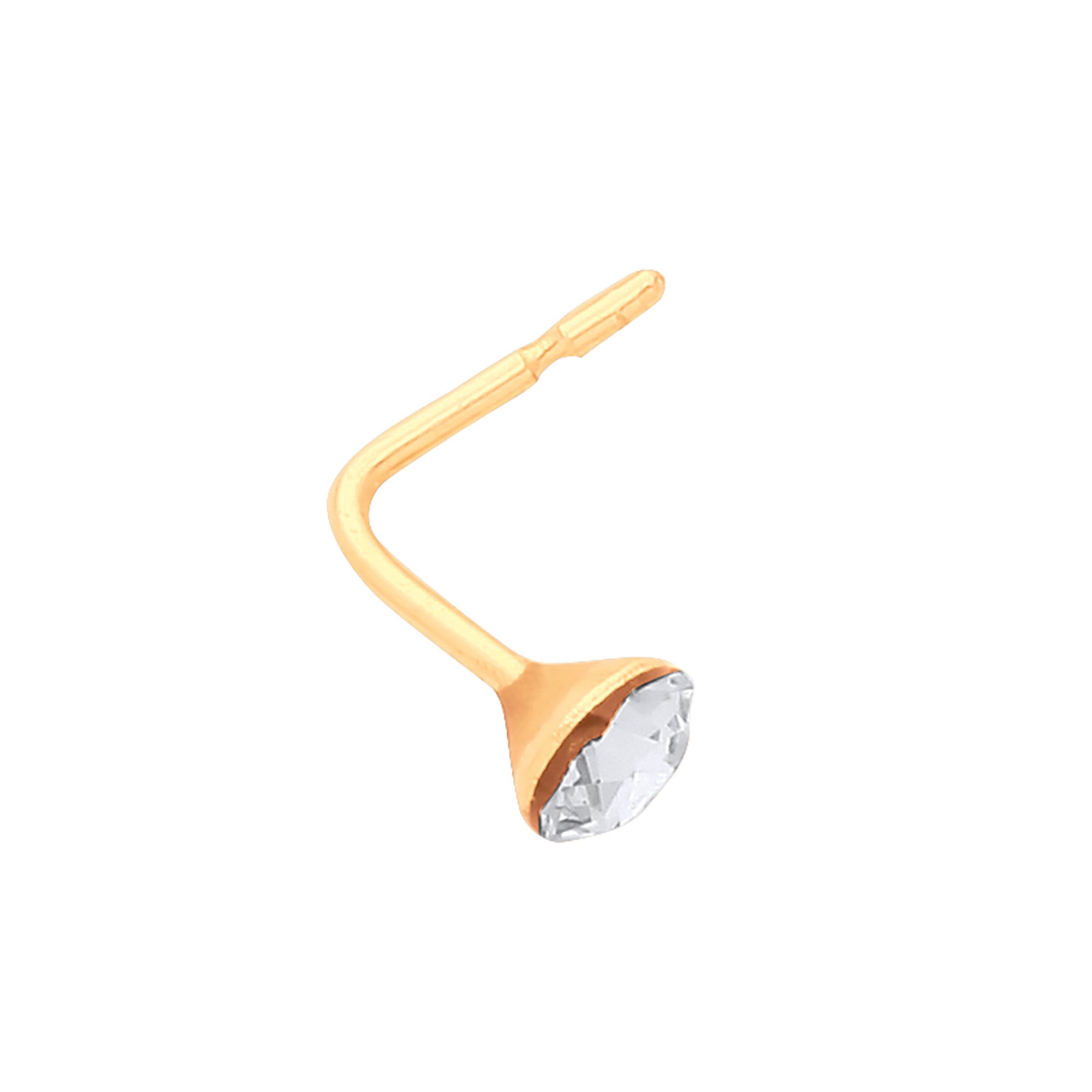 Yellow Gold White CZ Nose Stud 3mm