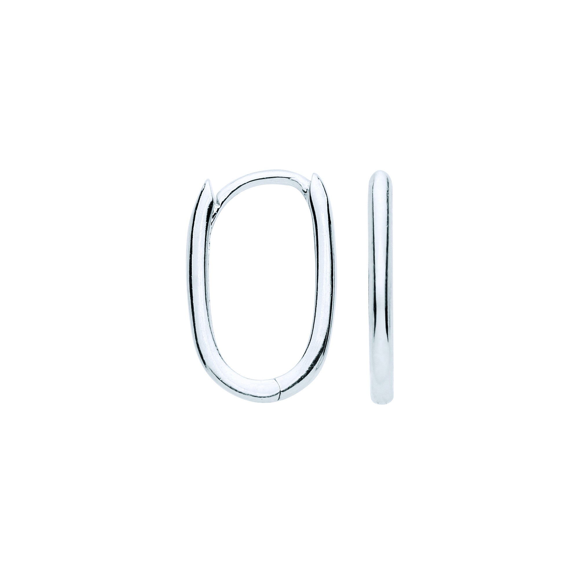 White Gold 10mm Plain Hinged Oval Hoop Huggies