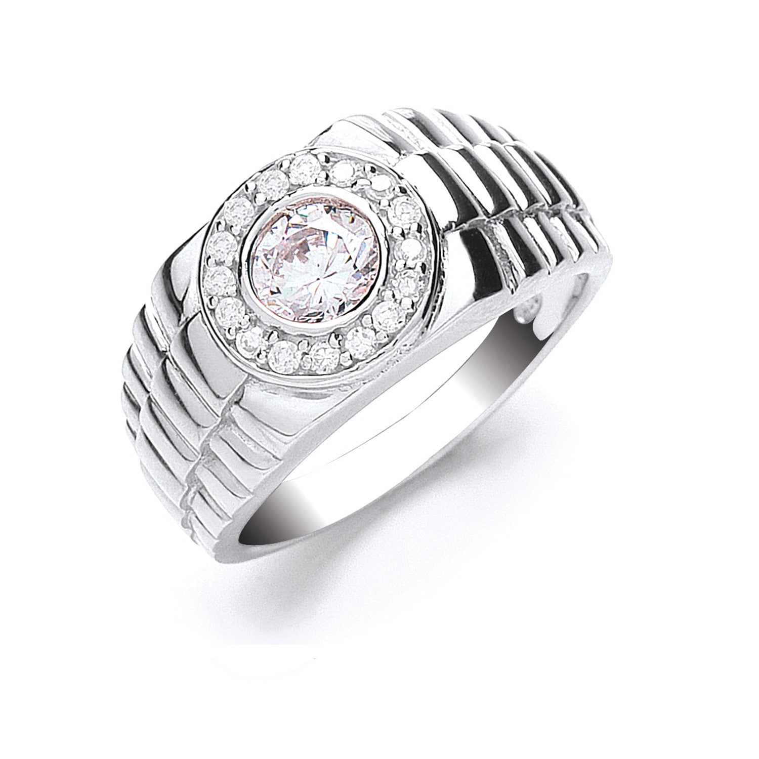 Sterling Silver Refined CZ Gents Ring