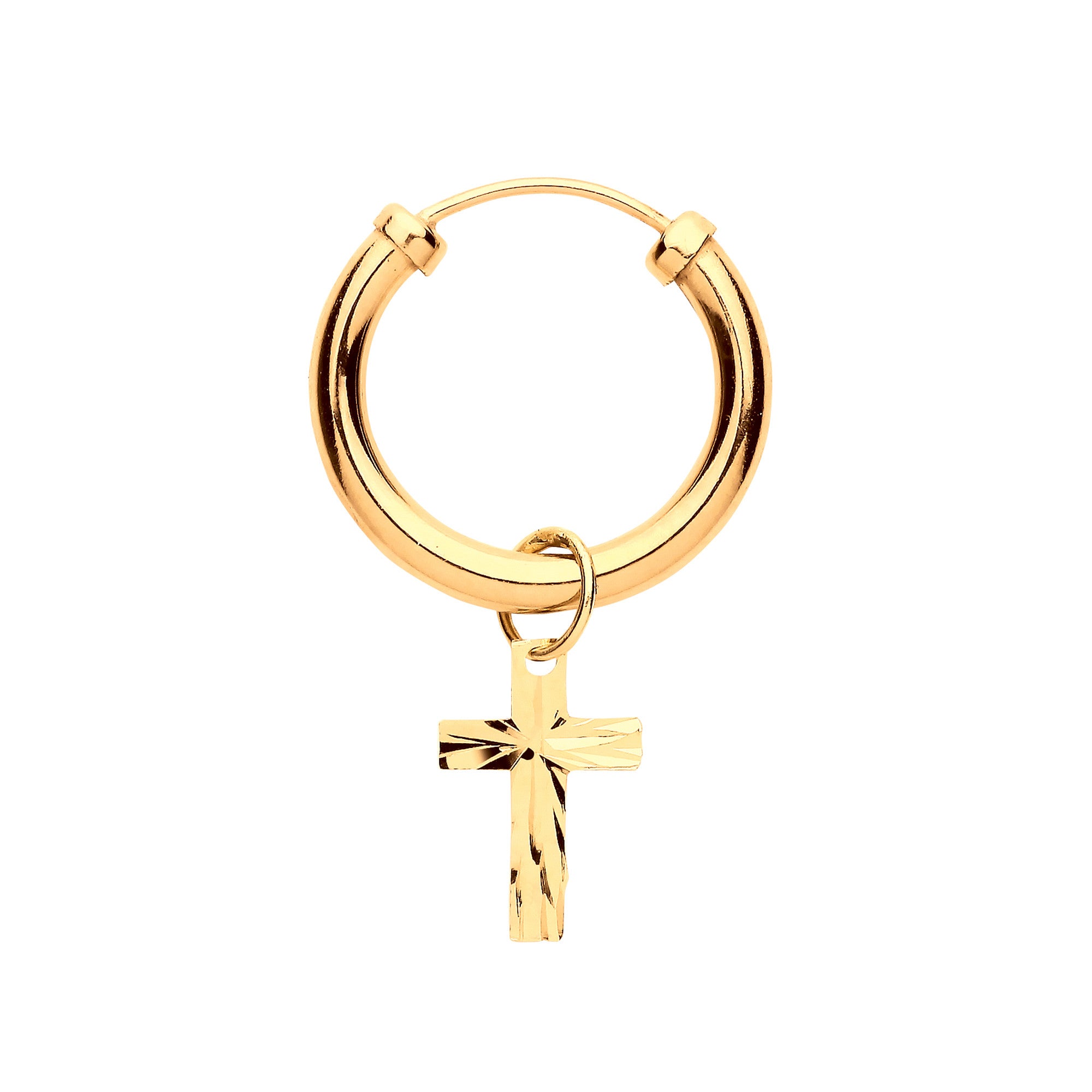 Yellow Gold Sleeper Earring with Cross Charm for Men | Single