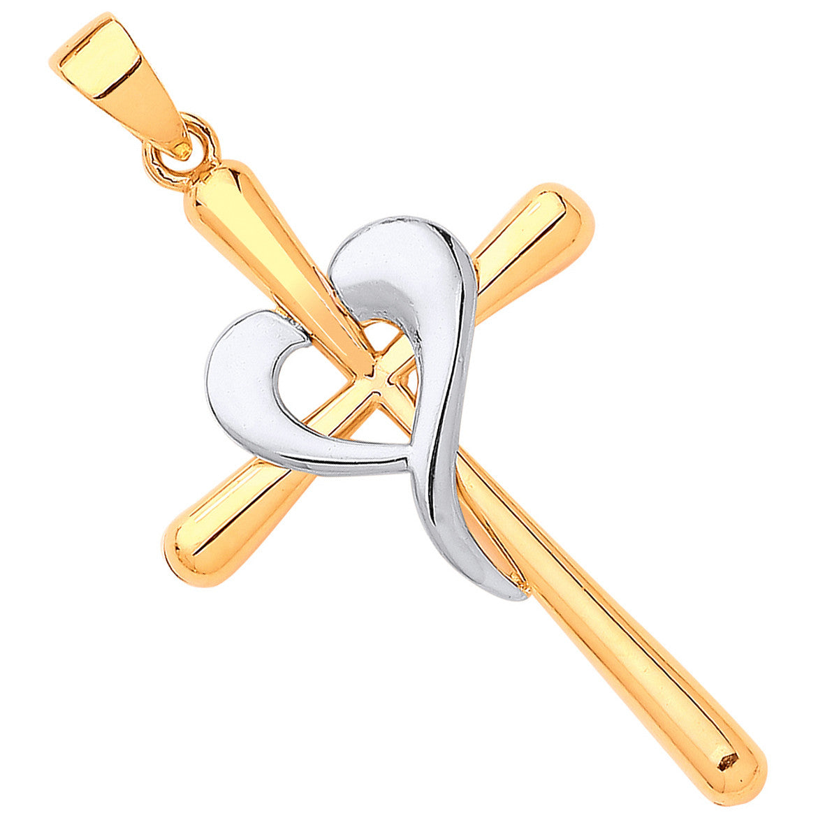Yellow & White Gold Cross Heart Pendant